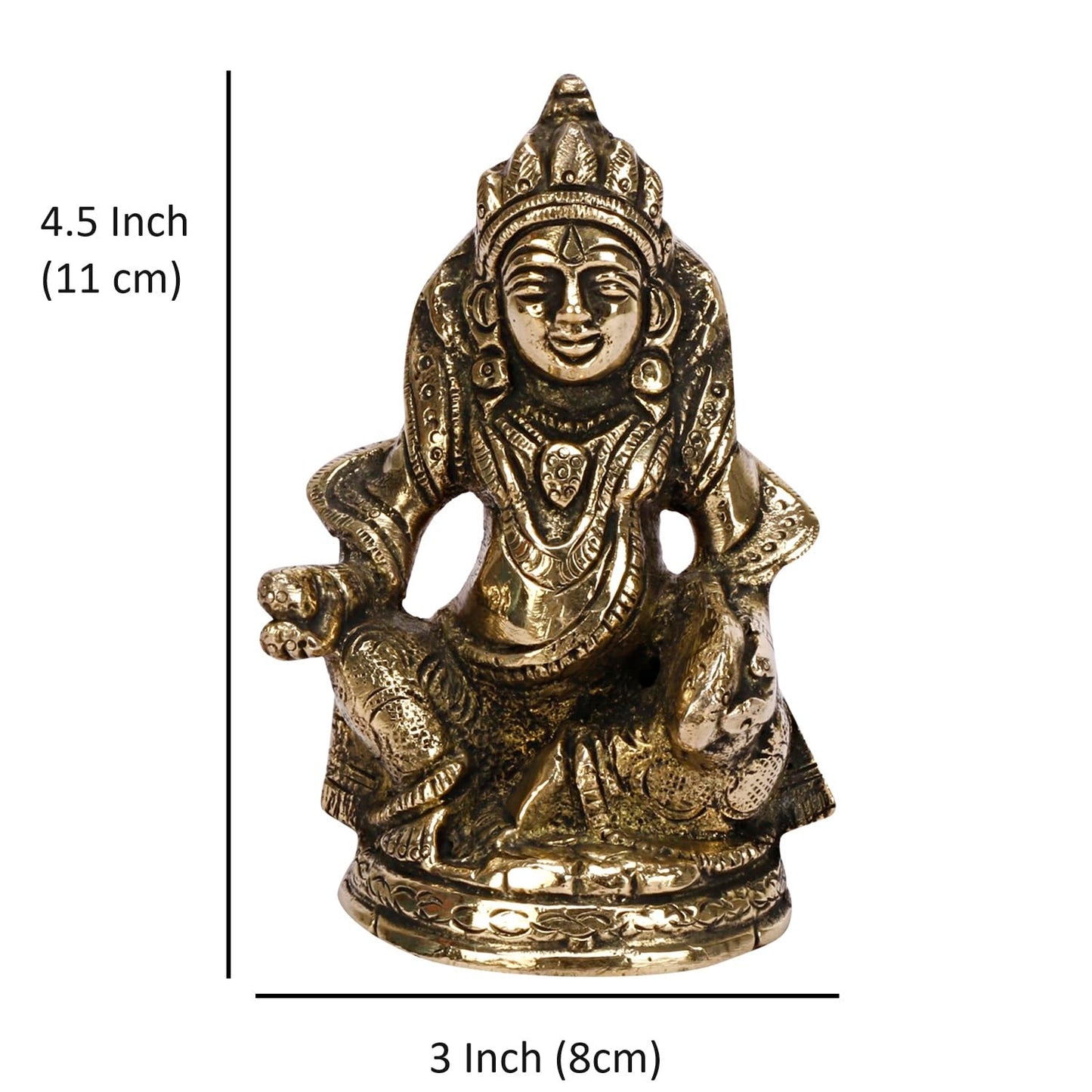 Brass Kuber Sitting Statue Yantra Vastu Remedy Shri Kubera Idol for Good Luck Money Gold Color (8x6x11 cm) - SvarupArt