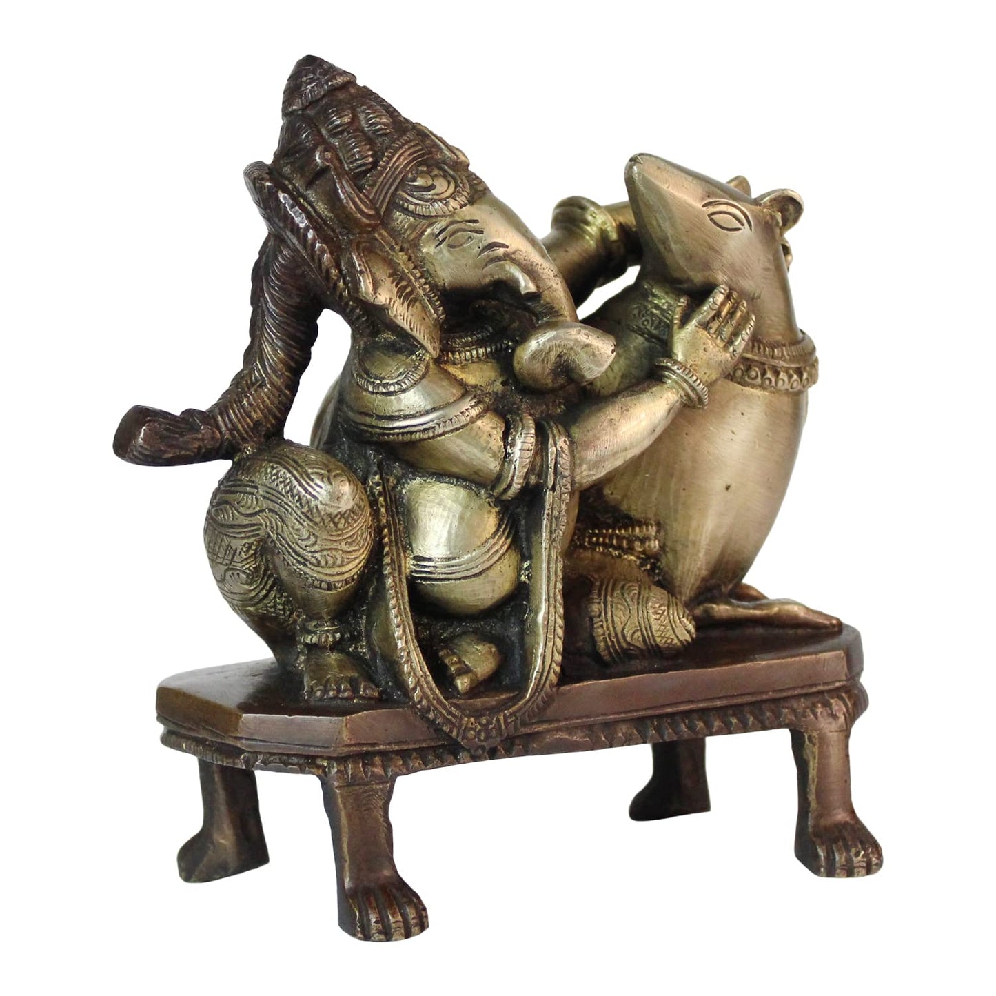 Brass Sitting Ganesha Idol In Multicolor Height 8 Inch Weight 1.6 Kg - SvarupArt