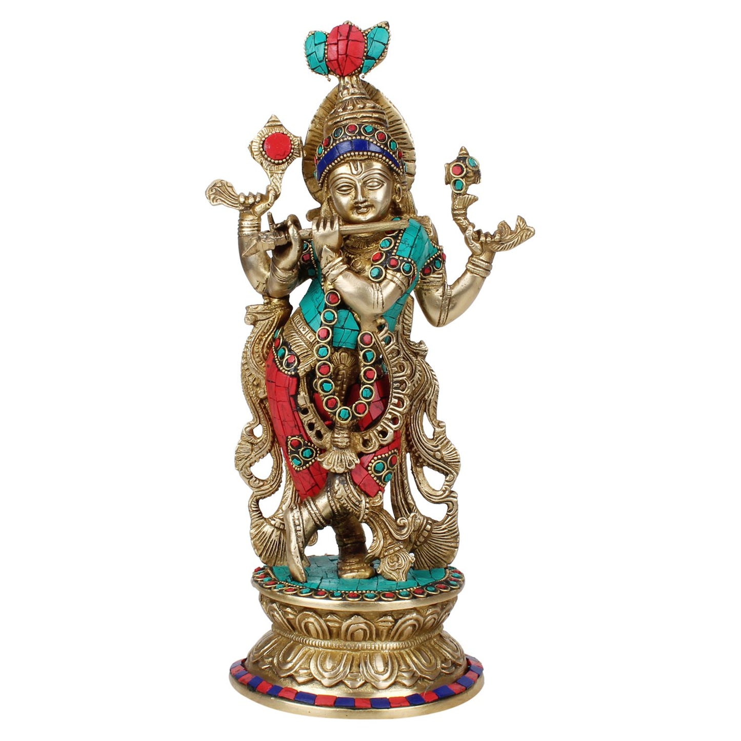 Brass Krishna Bhagwan Idol Murli Kishan Murti Playing Bansuri Gift for Home Mandir Decor Marriage Height 12 Inch - SvarupArt