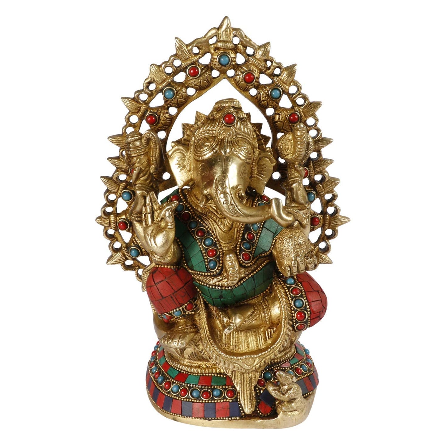 Brass Ganesha Idol for Home Decoration Ganpati Statue Murti for Gift Height 10 Inch Weight 3.6 Kg Color Multicolor - SvarupArt