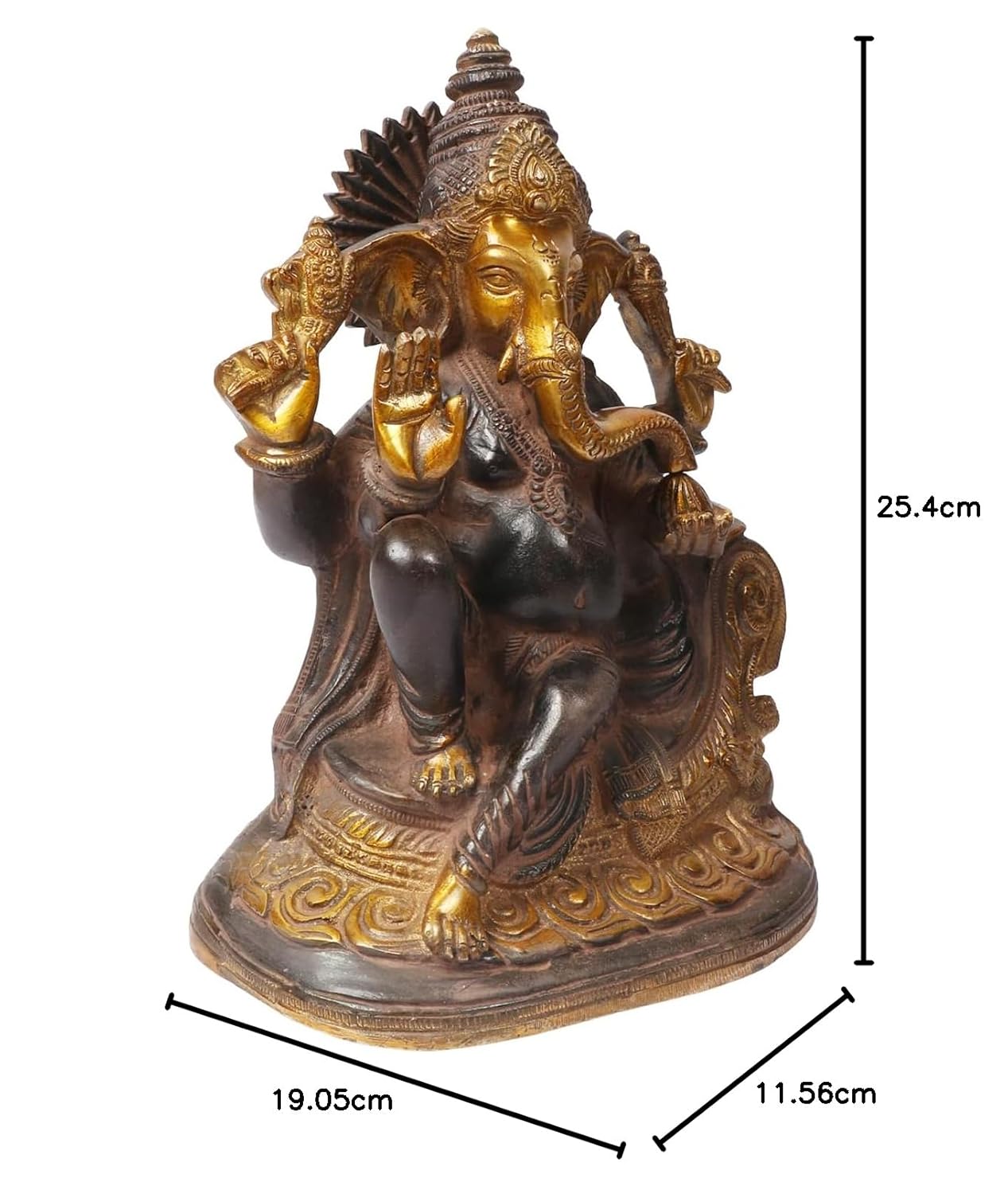 Brass Ganesha Idol on Singhasan for Home Decoration Ganpati Statue Murti for Gift Height 10 Inch Weight 4.5 Kg Color - SvarupArt