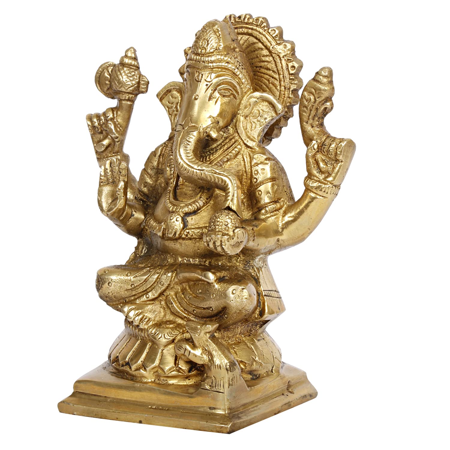 Brass Ganesh Bhagwan Idol Sitting Ganesha Statue Ganpati Puja Murti for Home Entrance Decor Diwali Gift 5 Inch - SvarupArt
