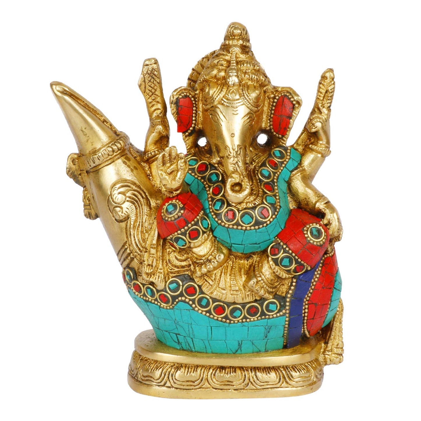 Brass Ganesha Idol for Home Decoration Ganpati Statue Murti for Gift Height 7 Inch Weight 2.5 Kg Color Multicolor - SvarupArt