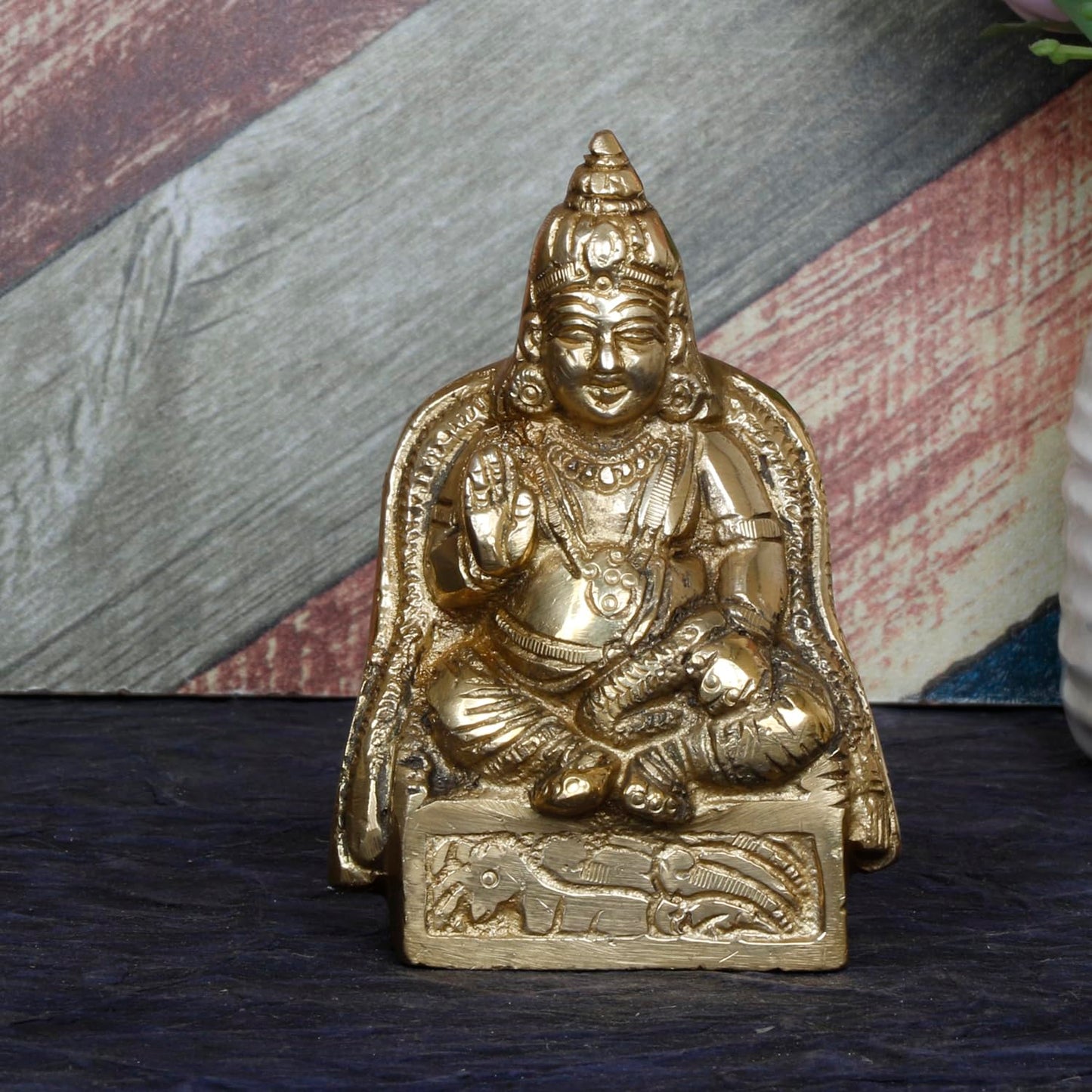Brass Kuber Sitting Statue Yantra Showpiece Vastu Remedy Shri Kubera Idol for Good Luck Money and Feng Shui Gold Colour - SvarupArt