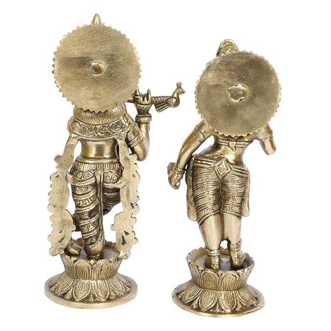Brass Radha Krishna Idol Statue Sculpture Figurine for Home Temple Office Gift Astadhatu (8 Metals) Height 11 Inch - SvarupArt