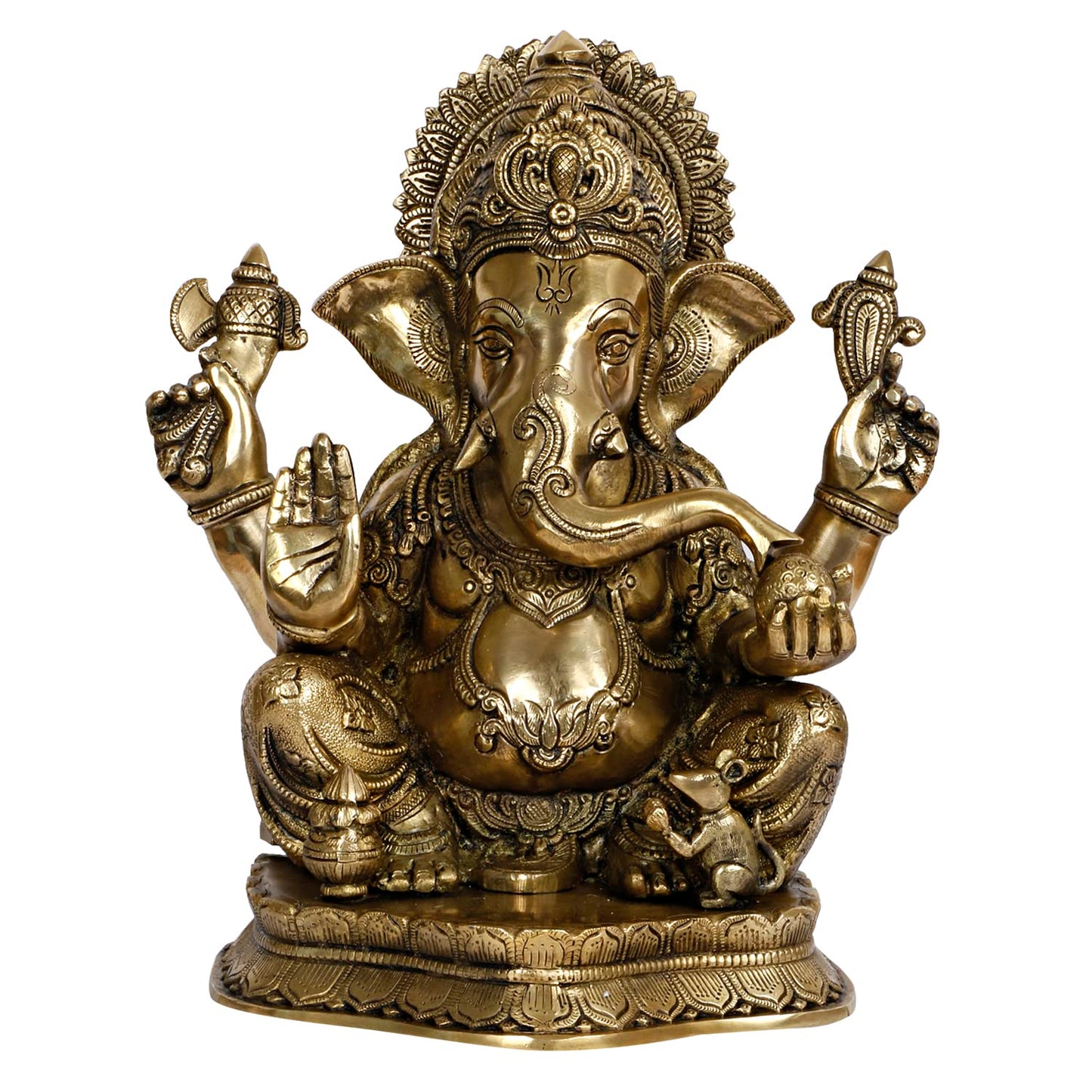 Brass Ganesha Idol for Puja Home Decoration Ganpati Statue Murti for Gift Height 16 Inch Weight 14 Kg Color Antique Gold - SvarupArt