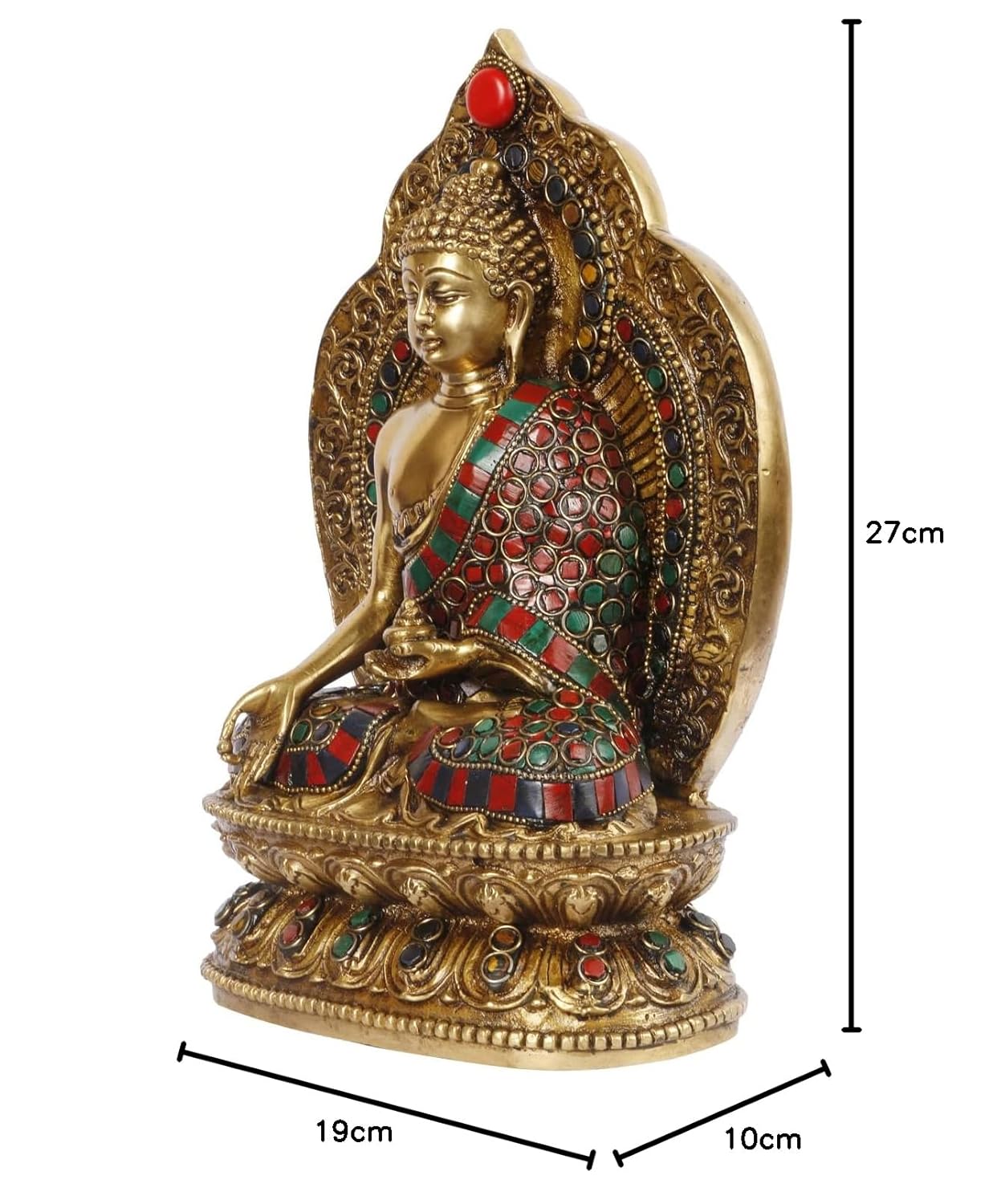 Meditating Buddha Idol in Brass for Home Decor Big Size Large Living Room Office Desk Table Outdoor Height 10.5 Inch - SvarupArt