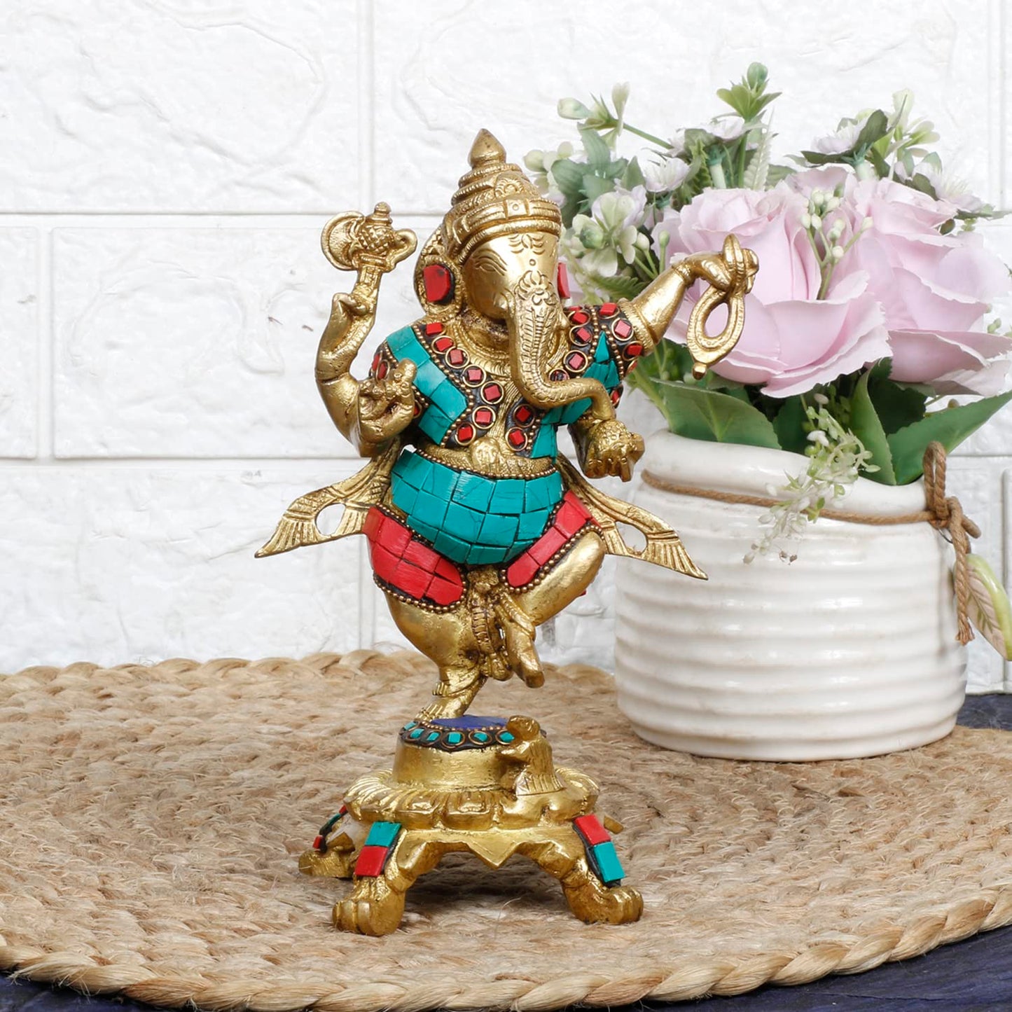 Brass Dancing Ganesha Idol Ganesha Statue Ganpati Murti for Home Entrance Decor Height 8 Inch - SvarupArt