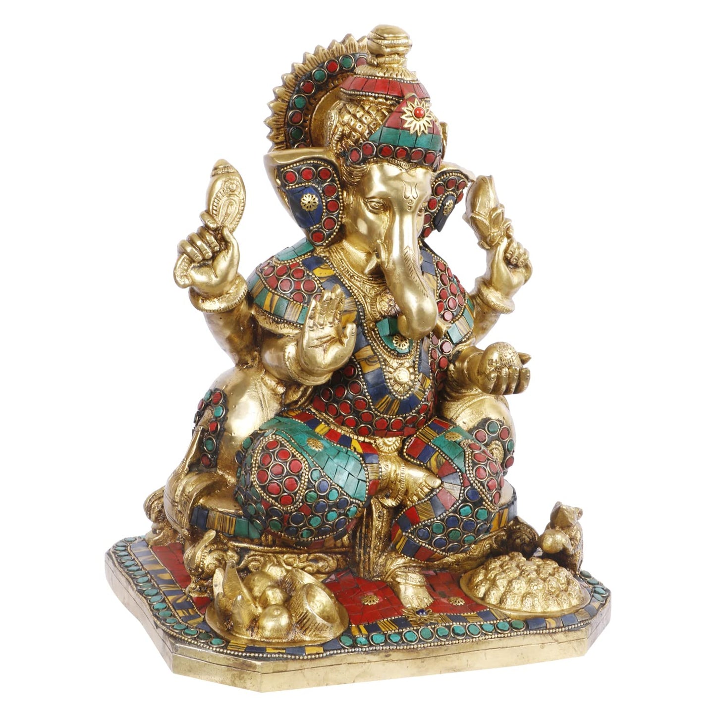 Brass Ganesha Idol for Home Decoration Ganpati Statue Murti for Gift Height 12 Inch Weight 8.9 Kg Color Multicolor - SvarupArt