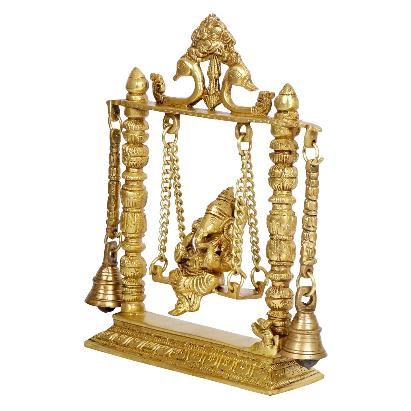 Brass Lord Ganesha Jhula with Hanging Bells Idol for Gift Ganpati Statue Puja Home Decor Office Decoration Vinayaka M... - SvarupArt