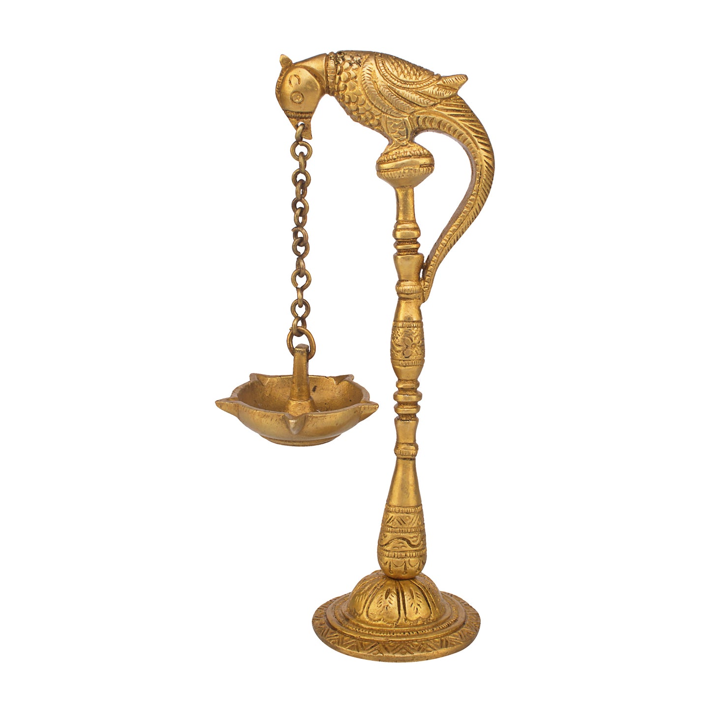 Traditional Brass Parrot Design Hanging Table Diya Stand: Perfect for Home Entrance Decor - SvarupArt