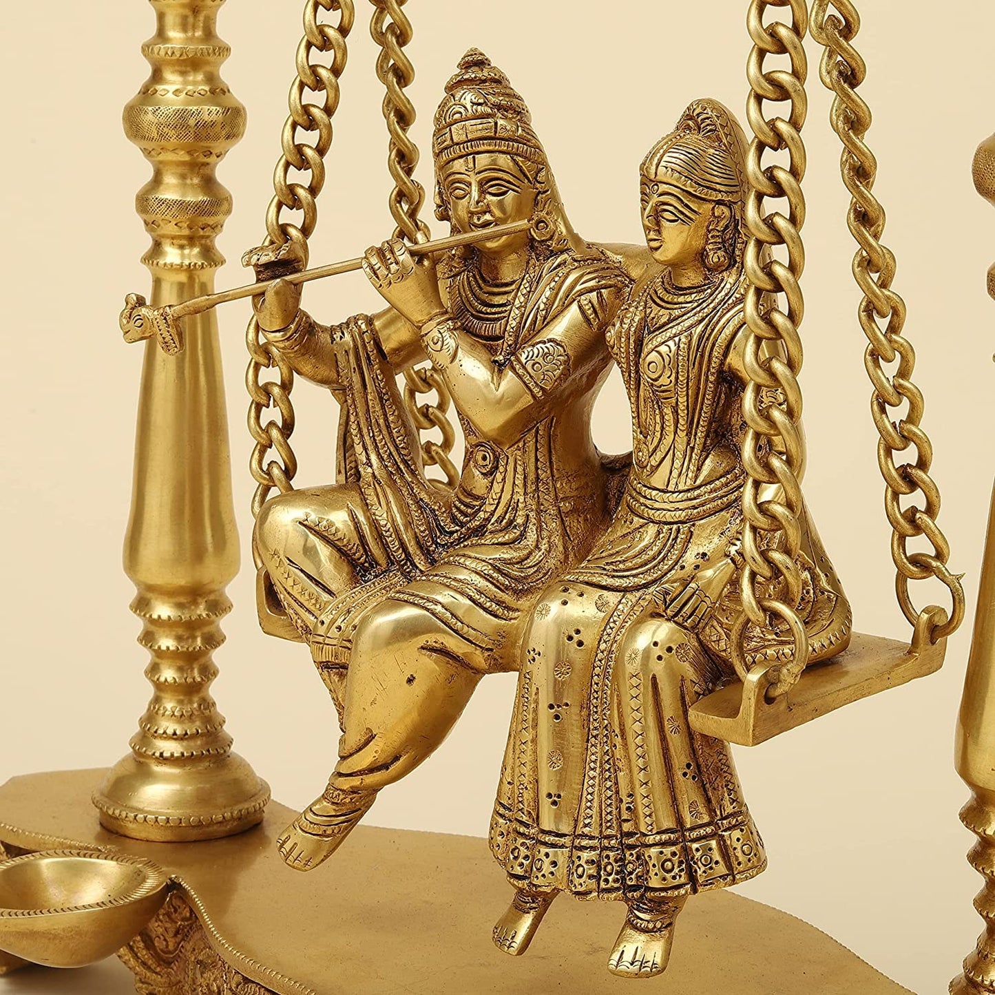 Brass Radha Krishna Jhula in Gold Color Height 16 Inch - SvarupArt