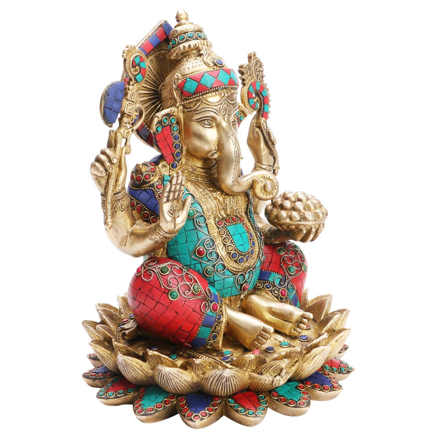 Brass Ganesha Idol for Home Decoration Ganpati Statue Murti for Gift Height 11 Inch Weight 7.8 Kg Color Multicolor - SvarupArt