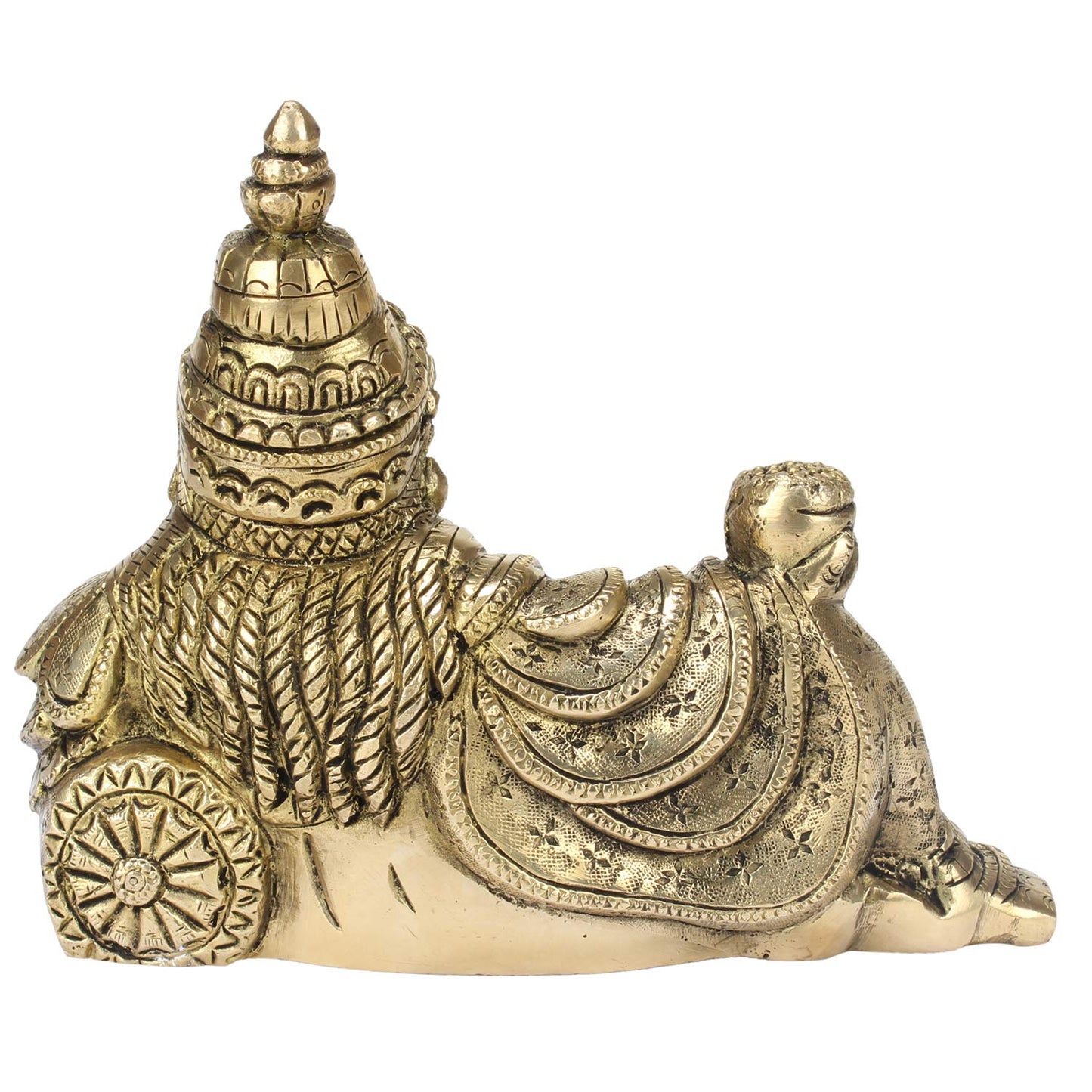 Brass Kuber Maharaj Statue Yantra Vastu Remedy Shri Kubera Resting Idol for Good Luck Money Gold Color 7 Inch. - SvarupArt