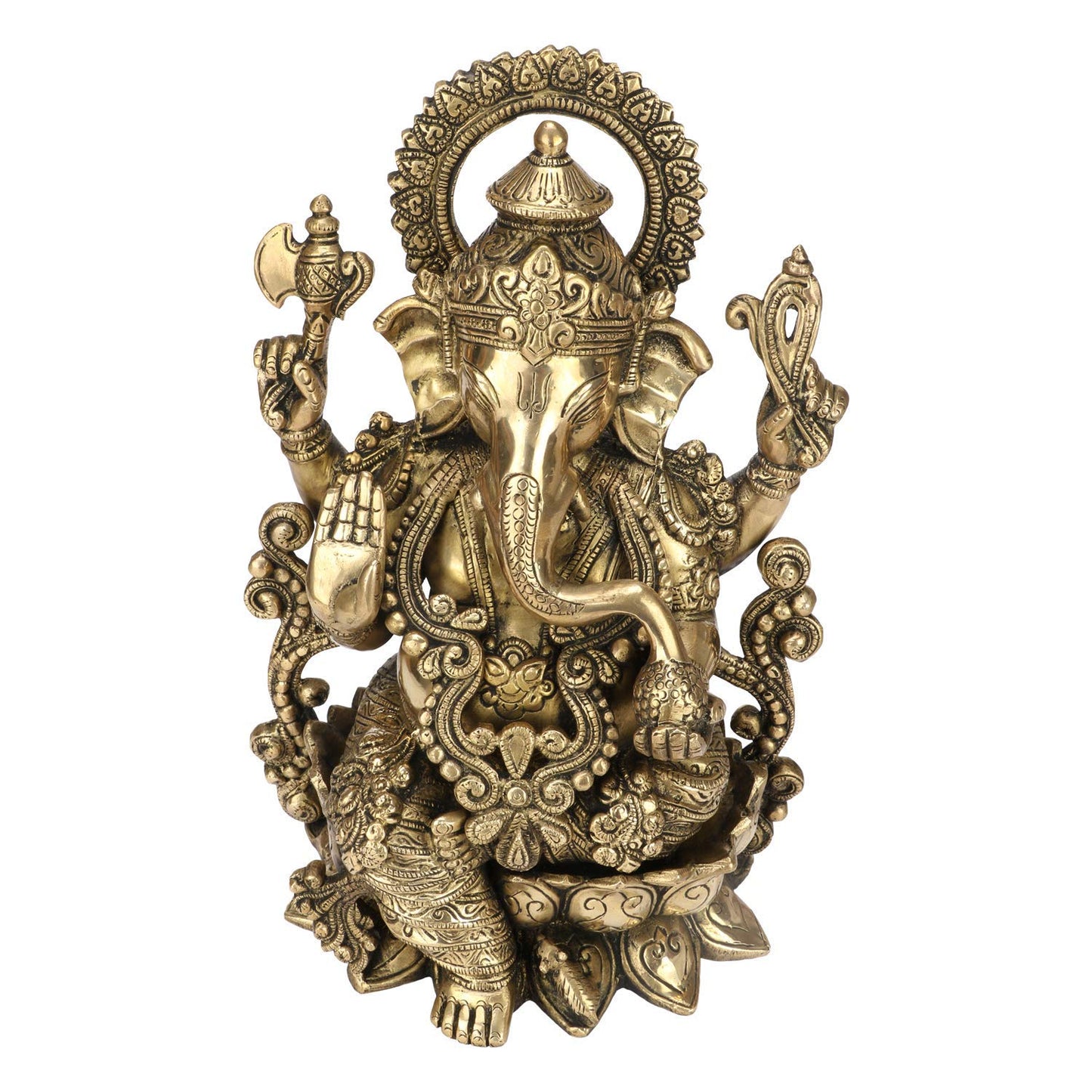 Brass Ganesha Idol for Home Decoration Ganpati Statue Murti for Gift Height 13 Inch Weight 7.5 Kg Color Gold - SvarupArt