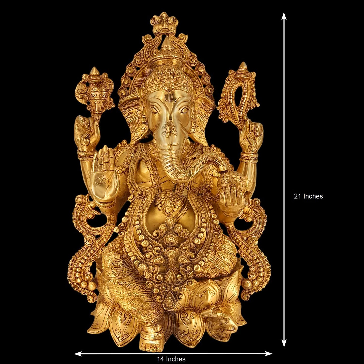 Brass Ganesha Idol for Home Decoration Ganpati Statue Murti for Gift Height 21 Inch Weight 22 Kg Color Gold - SvarupArt