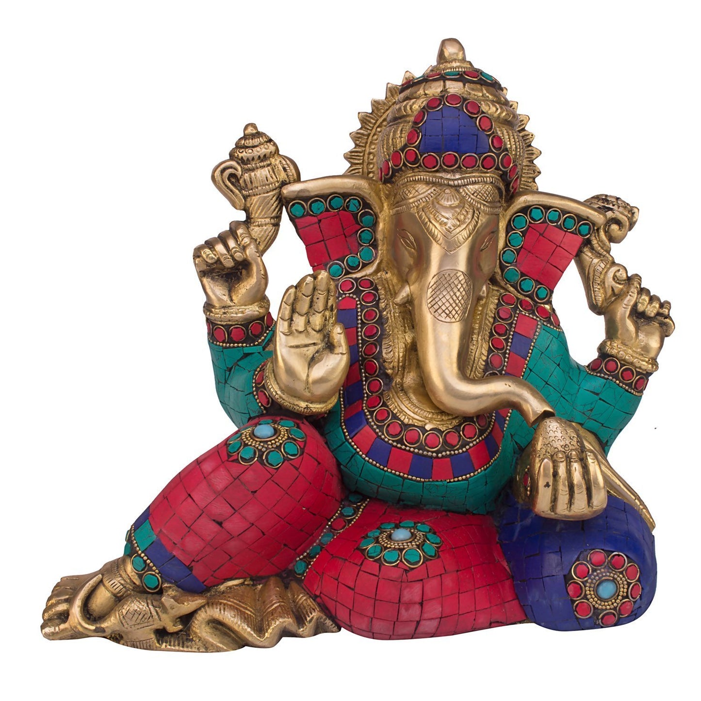 Brass Ganesha Idol for Home Decoration Ganpati Statue Murti for Gift Height 9.4 Inch Weight 6.5 Kg Color Multicolor - SvarupArt