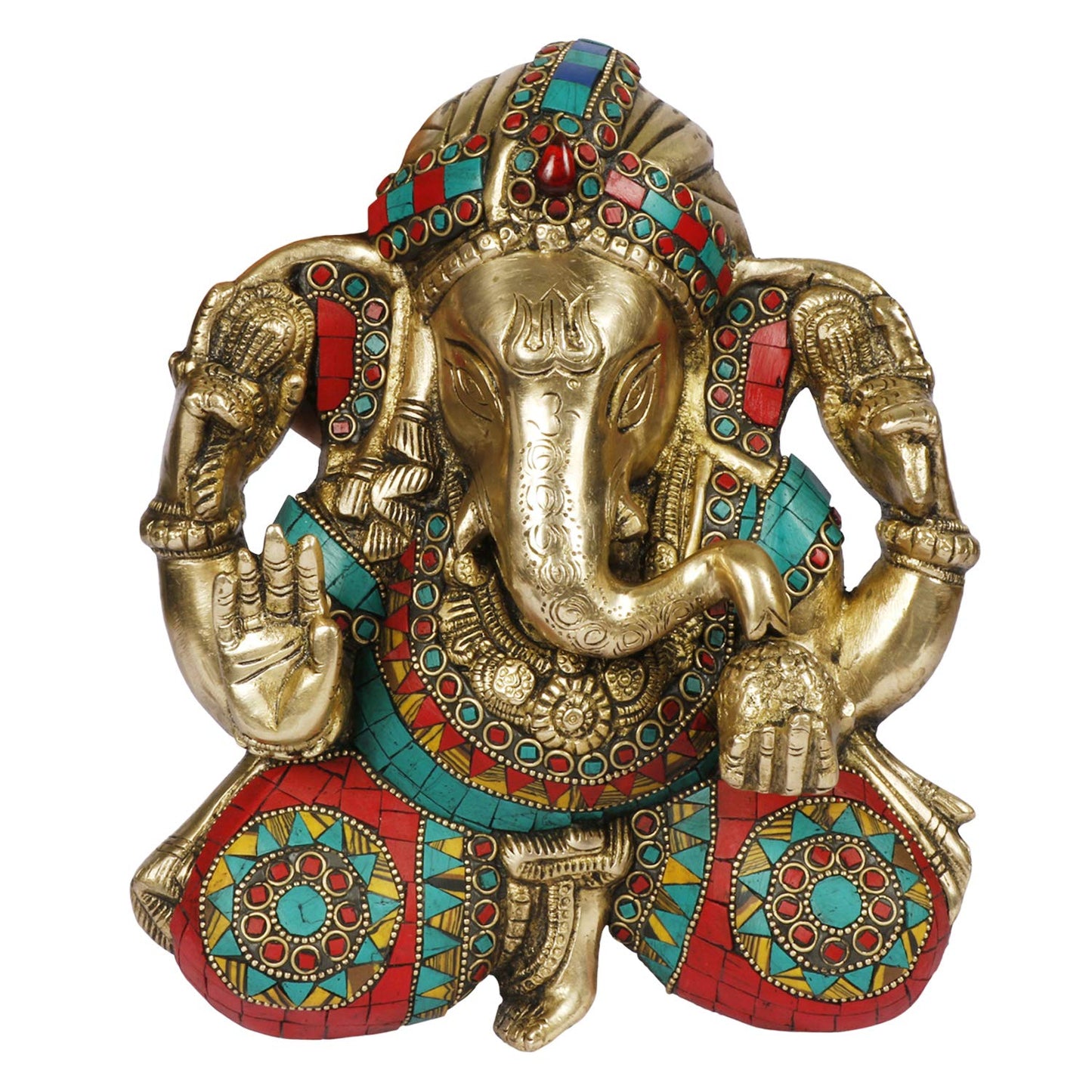 Brass Ganesha Idol for Home Decoration Ganpati Statue Murti for Gift Height 9 Inch Weight 3 Kg Color Multicolor - SvarupArt