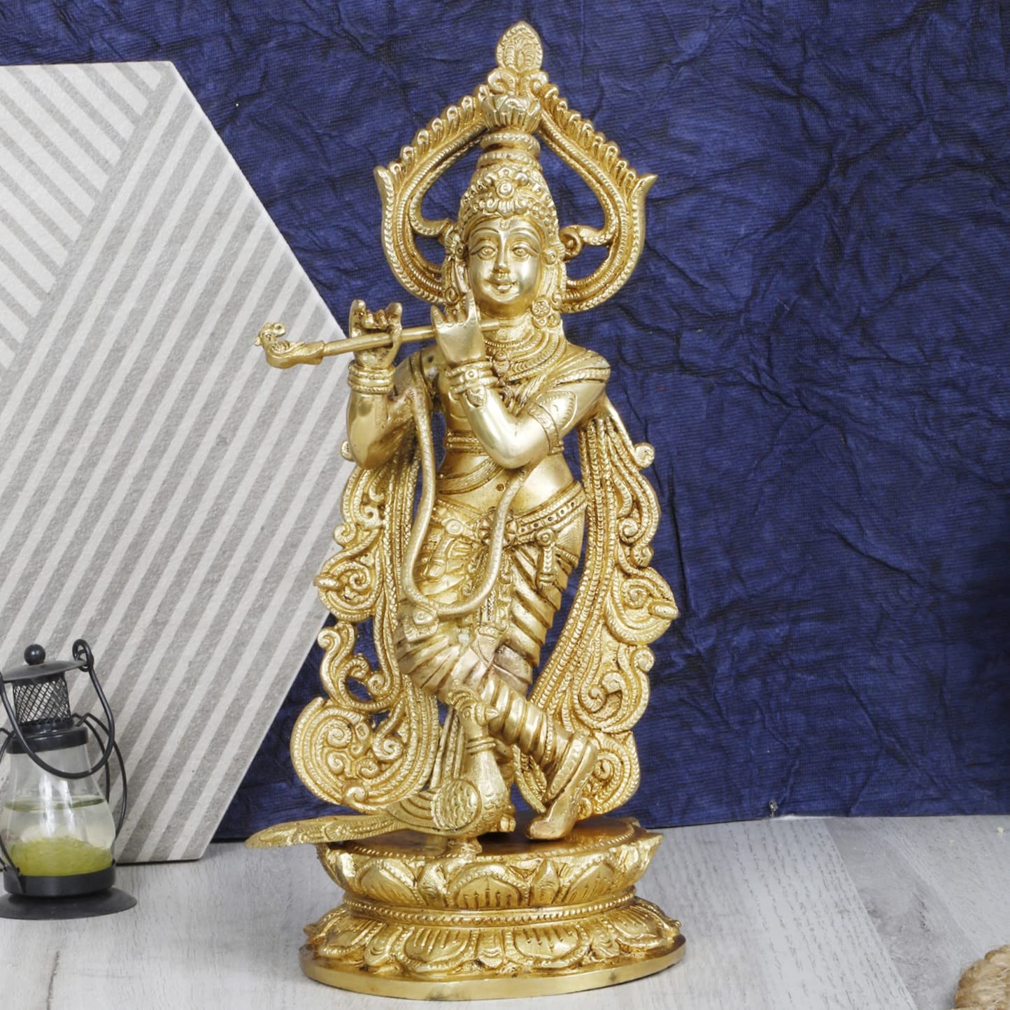 Brass Krishna Bhagwan Idol Murli Kishan Murti Playing Bansuri Gift for Home Mandir Decor Marriage Height 12 Inch - SvarupArt