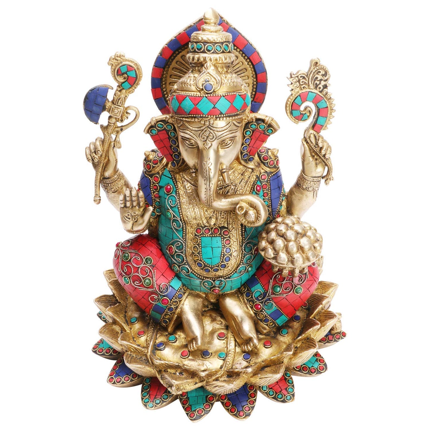 Brass Ganesha Idol for Home Decoration Ganpati Statue Murti for Gift Height 11 Inch Weight 7.8 Kg Color Multicolor - SvarupArt