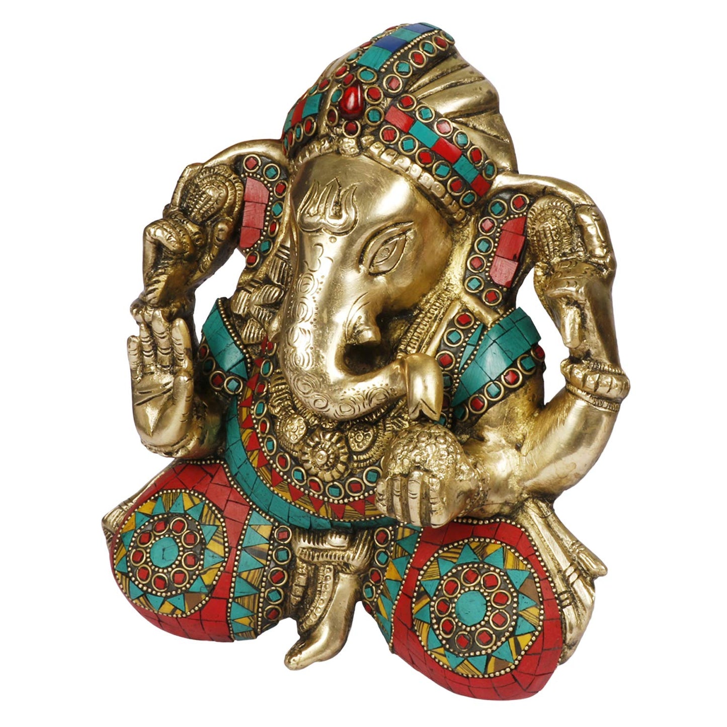 Brass Ganesha Idol for Home Decoration Ganpati Statue Murti for Gift Height 9 Inch Weight 3 Kg Color Multicolor - SvarupArt