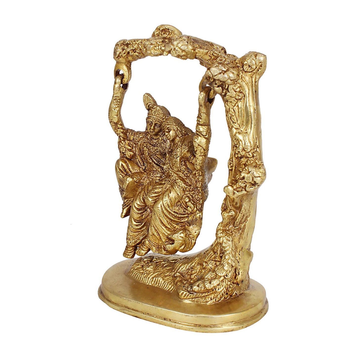 Brass Radha Krishna Sitting On Jhula Swing Krishan Idol for Puja Murti Decor Gift Height 6.5 Inches - SvarupArt