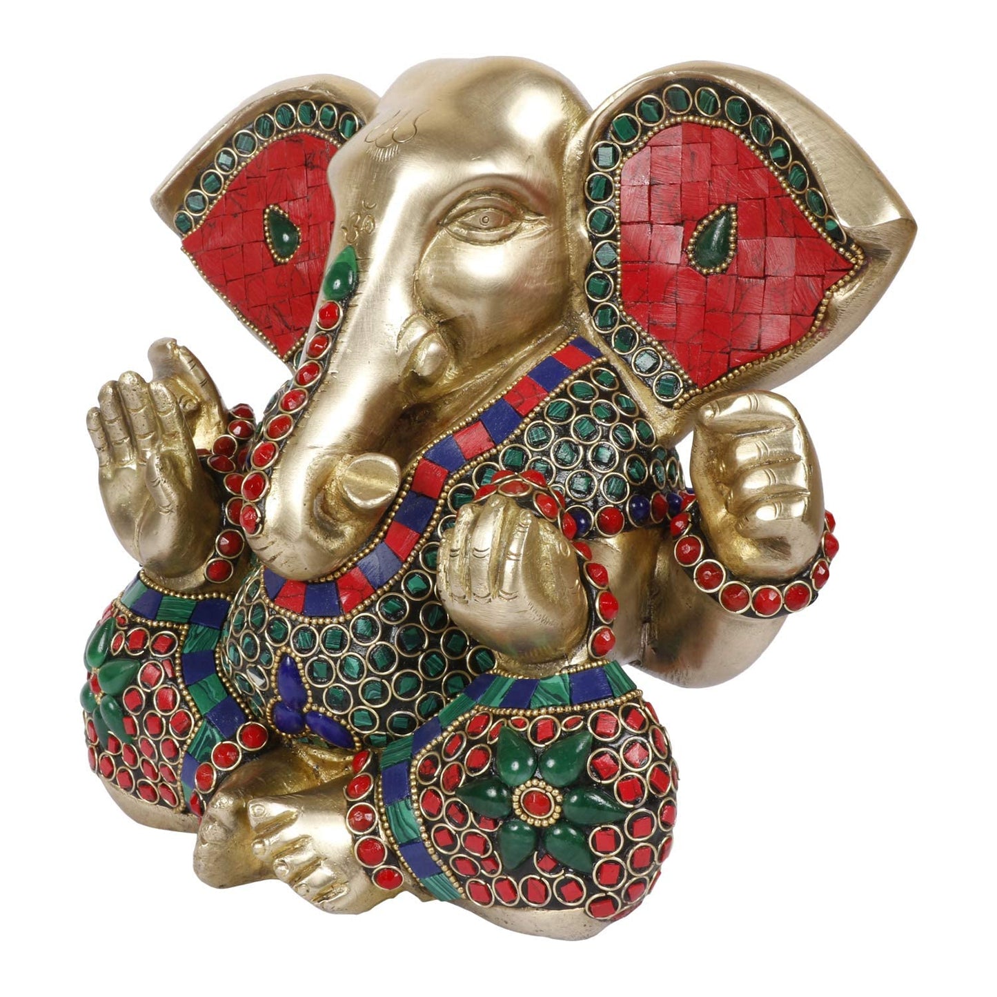 Brass Ganesha Idol for Home Decoration Ganpati Statue Murti for Gift Height 8 Inch Weight 5.1 Kg Color Multicolor - SvarupArt