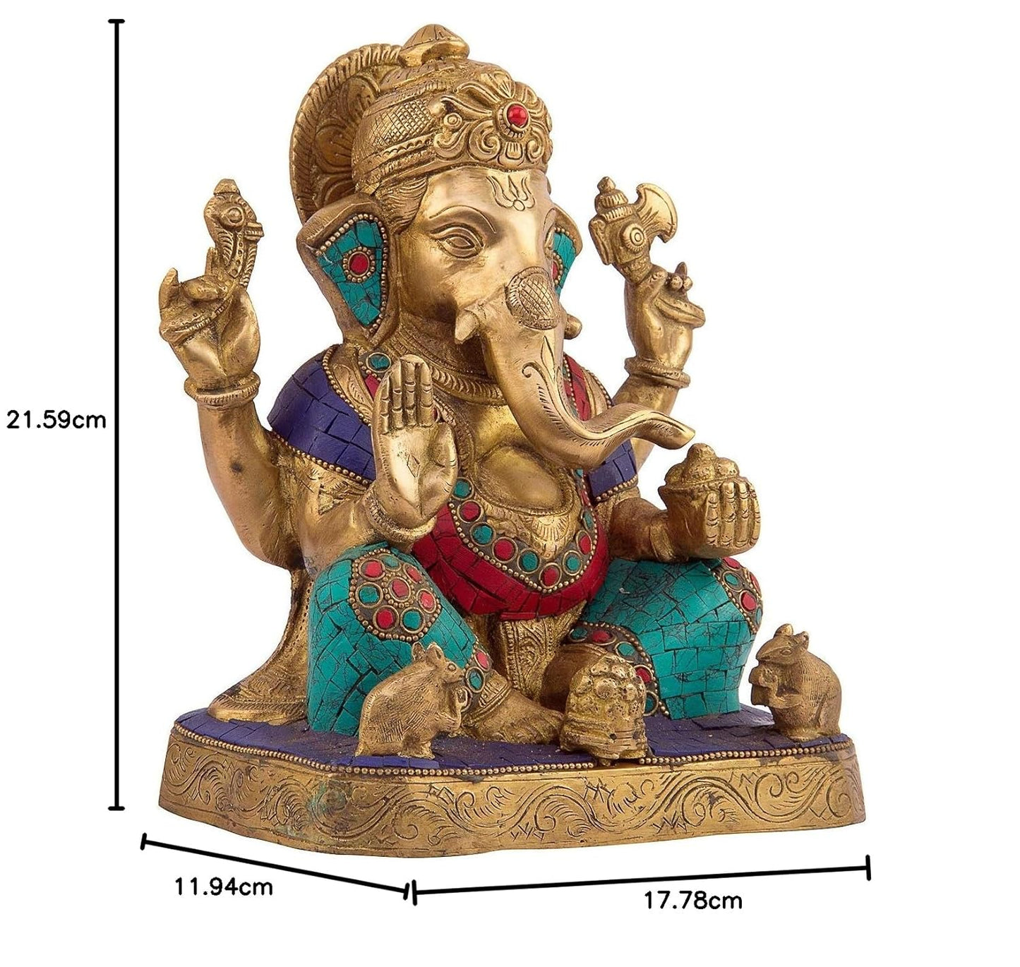 Brass Ganesha Idol for Home Decoration Ganpati Statue Murti for Gift Height 8.5 Inch Weight 4 Kg Color Multicolor - SvarupArt