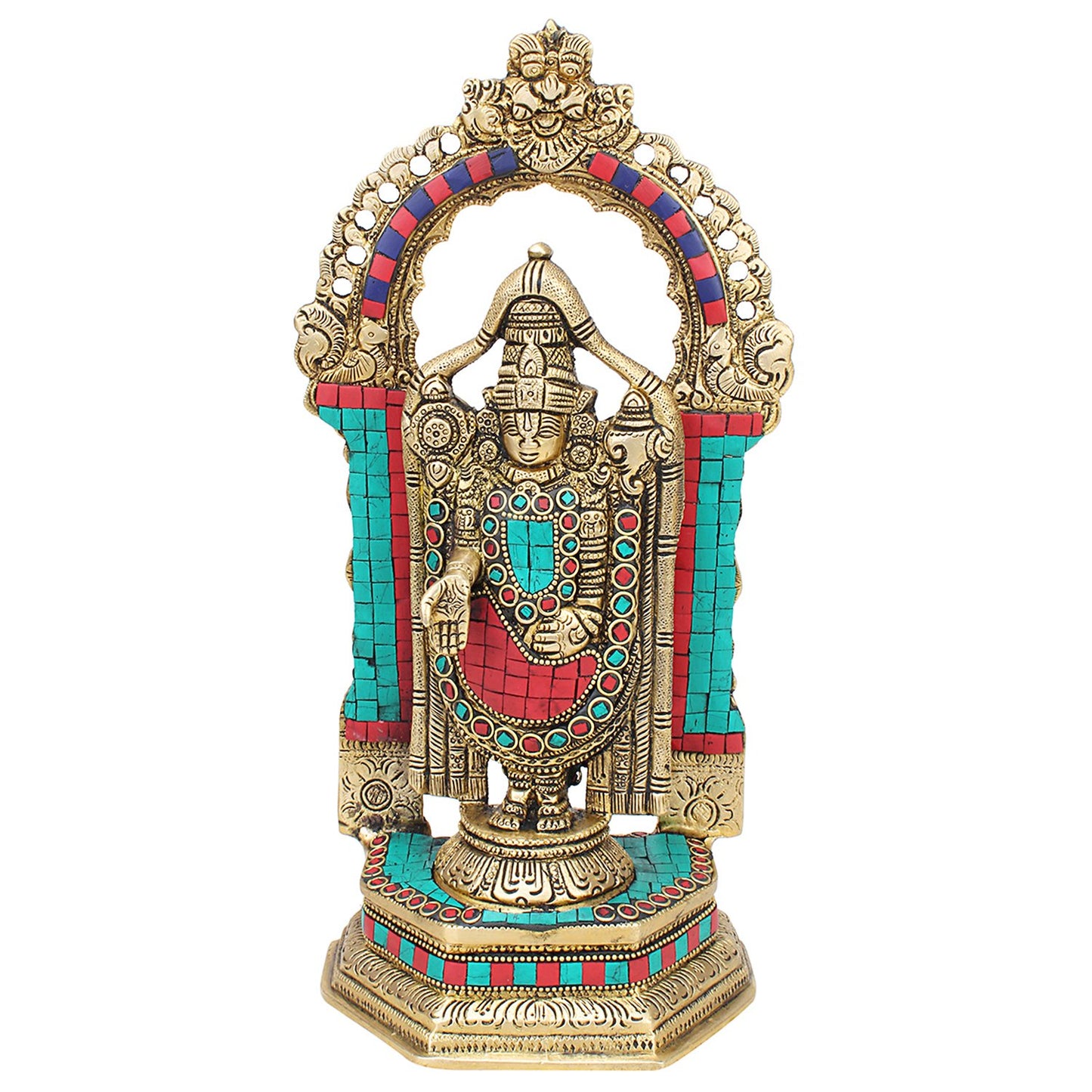 Brass Tirupati Balaji Venkateshwara Statue Vishnu Chakra Namah Shankh Murti Lord Srinivasa Religious Idol - SvarupArt