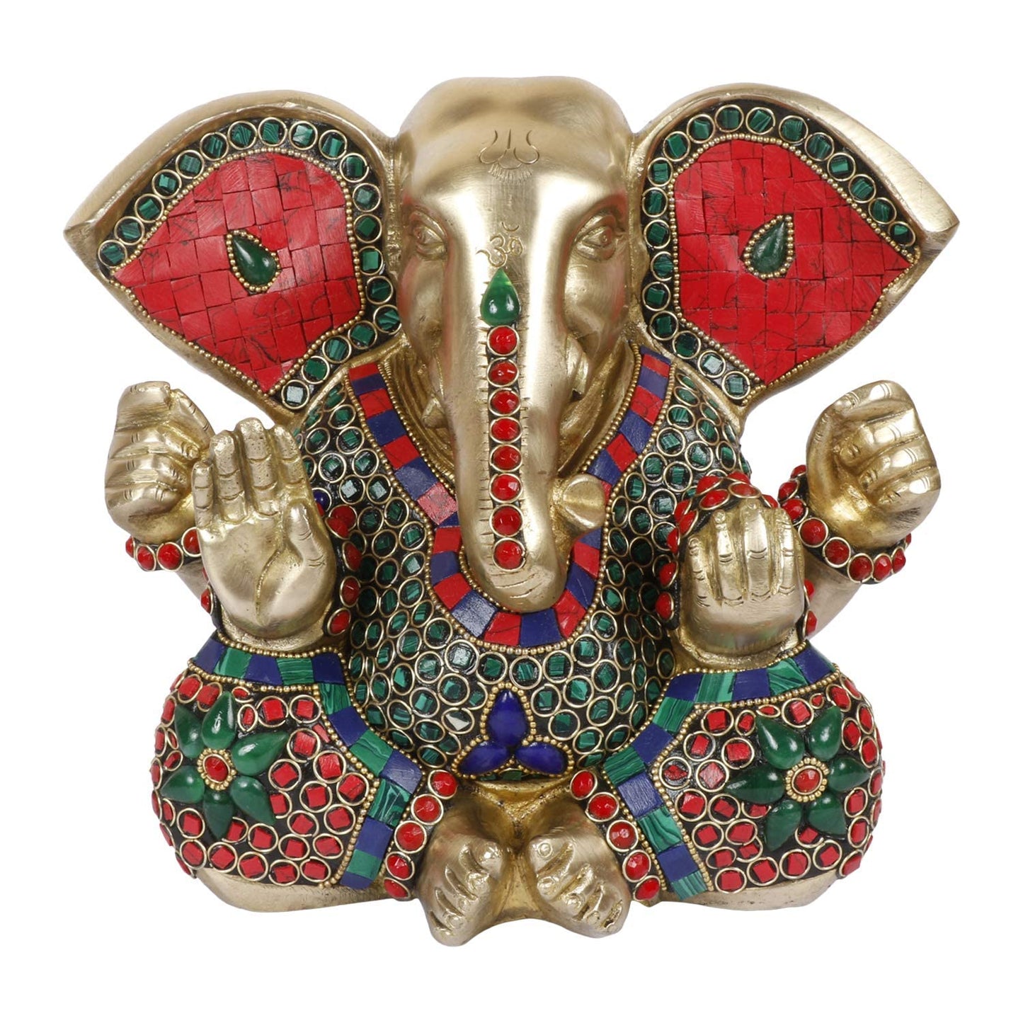 Brass Ganesha Idol for Home Decoration Ganpati Statue Murti for Gift Height 8 Inch Weight 5.1 Kg Color Multicolor - SvarupArt