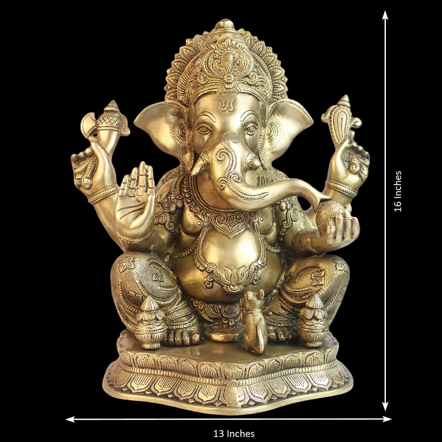 Brass Ganesha Idol for Puja Home Decoration Ganpati Statue Murti for Gift Height 16 Inch Weight 14 Kg Color Antique Gold - SvarupArt
