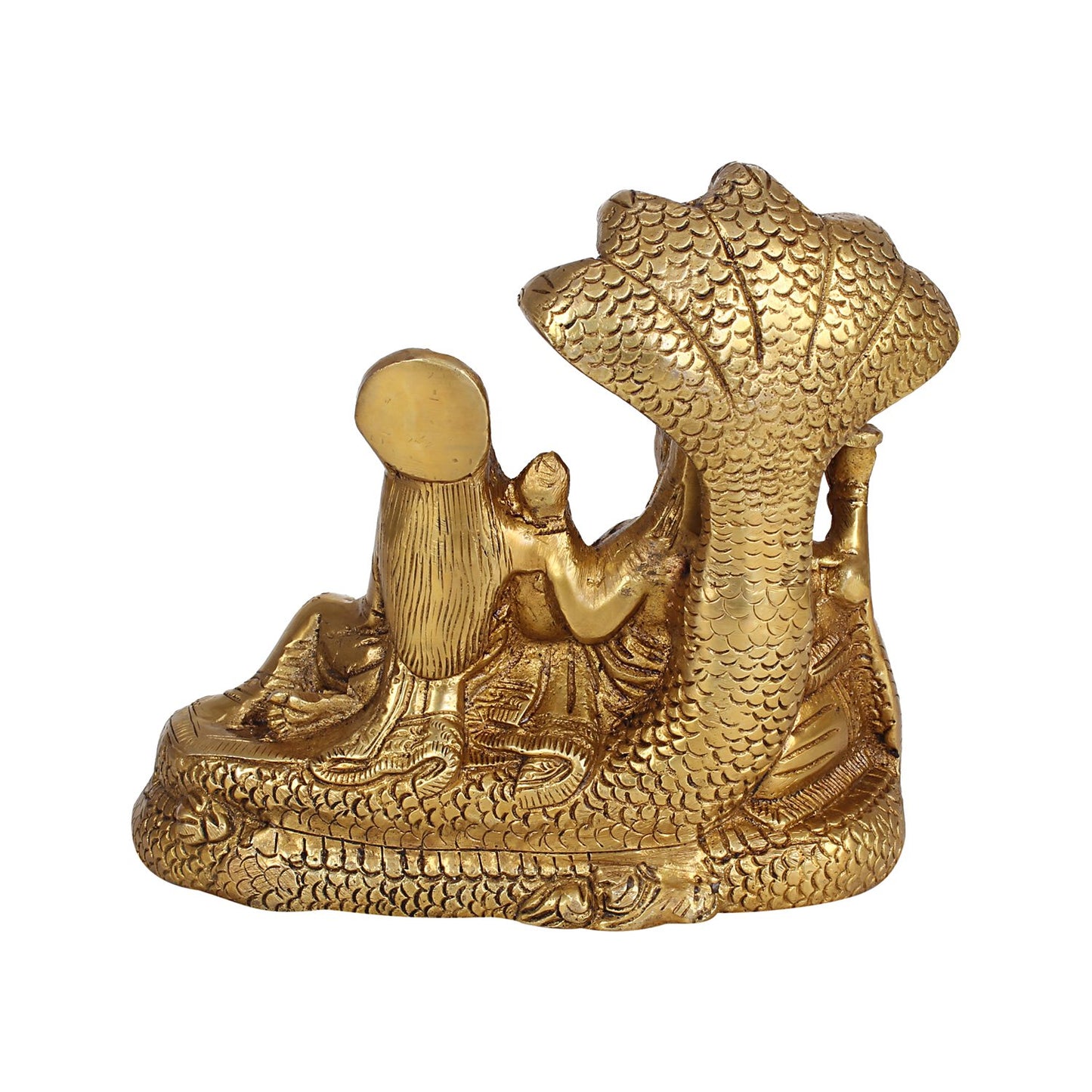 Brass Vishnu Laxmi Resting on Sheshnaag Lord Bhagwan Narayan Lakshmi Statue Idol Murti for Home Decor Mandir Pooja 7 Inch - SvarupArt