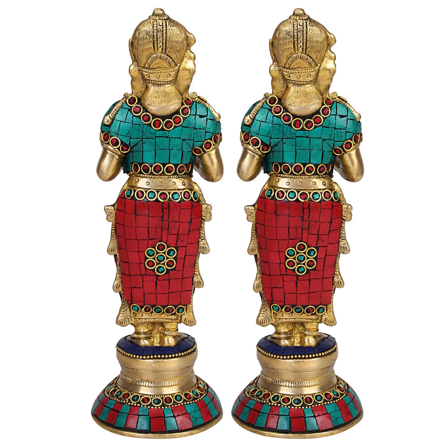 Brass Deep Lakshmi Idols Diya Lady Depa Laxmi Lady Standing with Lamps, Deeplakshmi, Deep Laxmi Set of 2 Multicolor - SvarupArt