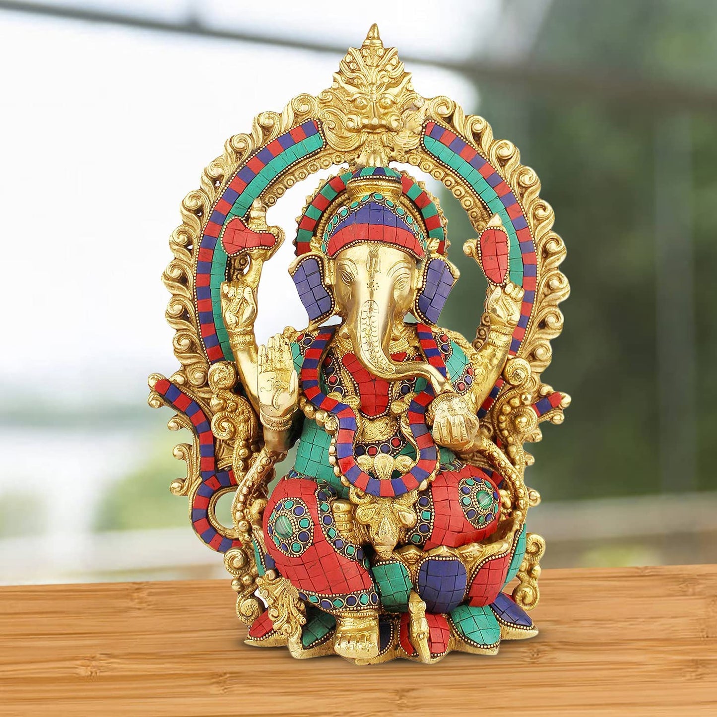 Brass Ganesha Idol for Home Decoration Ganpati Statue Murti for Gift Height 15 Inch Weight 9 Kg Color Multicolor - SvarupArt