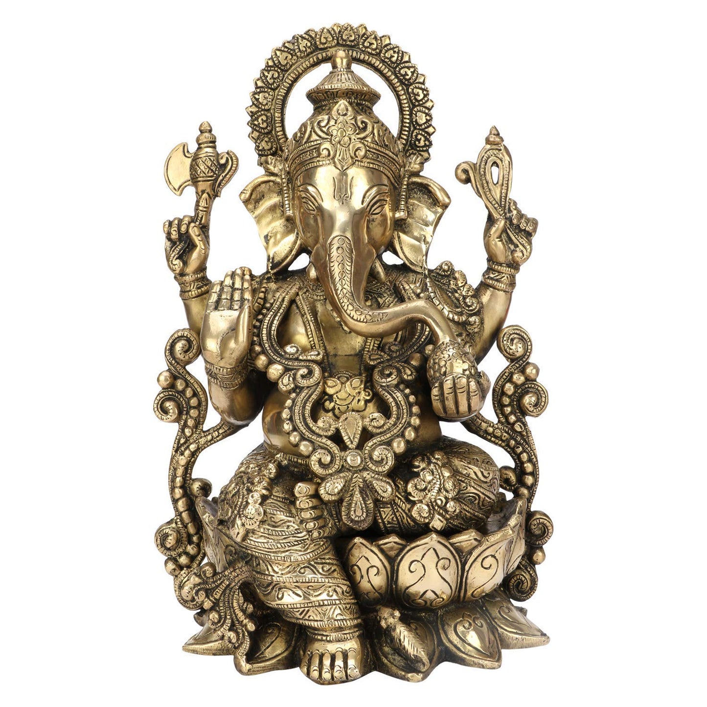 Brass Ganesha Idol for Home Decoration Ganpati Statue Murti for Gift Height 13 Inch Weight 7.5 Kg Color Gold - SvarupArt