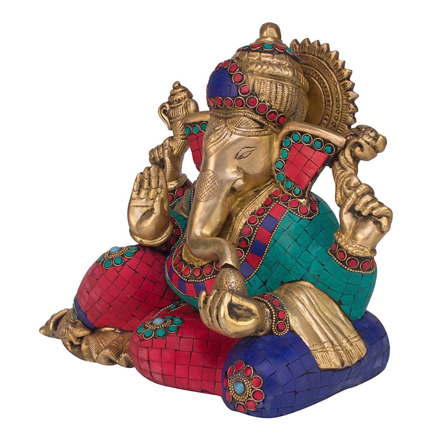 Brass Ganesha Idol for Home Decoration Ganpati Statue Murti for Gift Height 9.4 Inch Weight 6.5 Kg Color Multicolor - SvarupArt