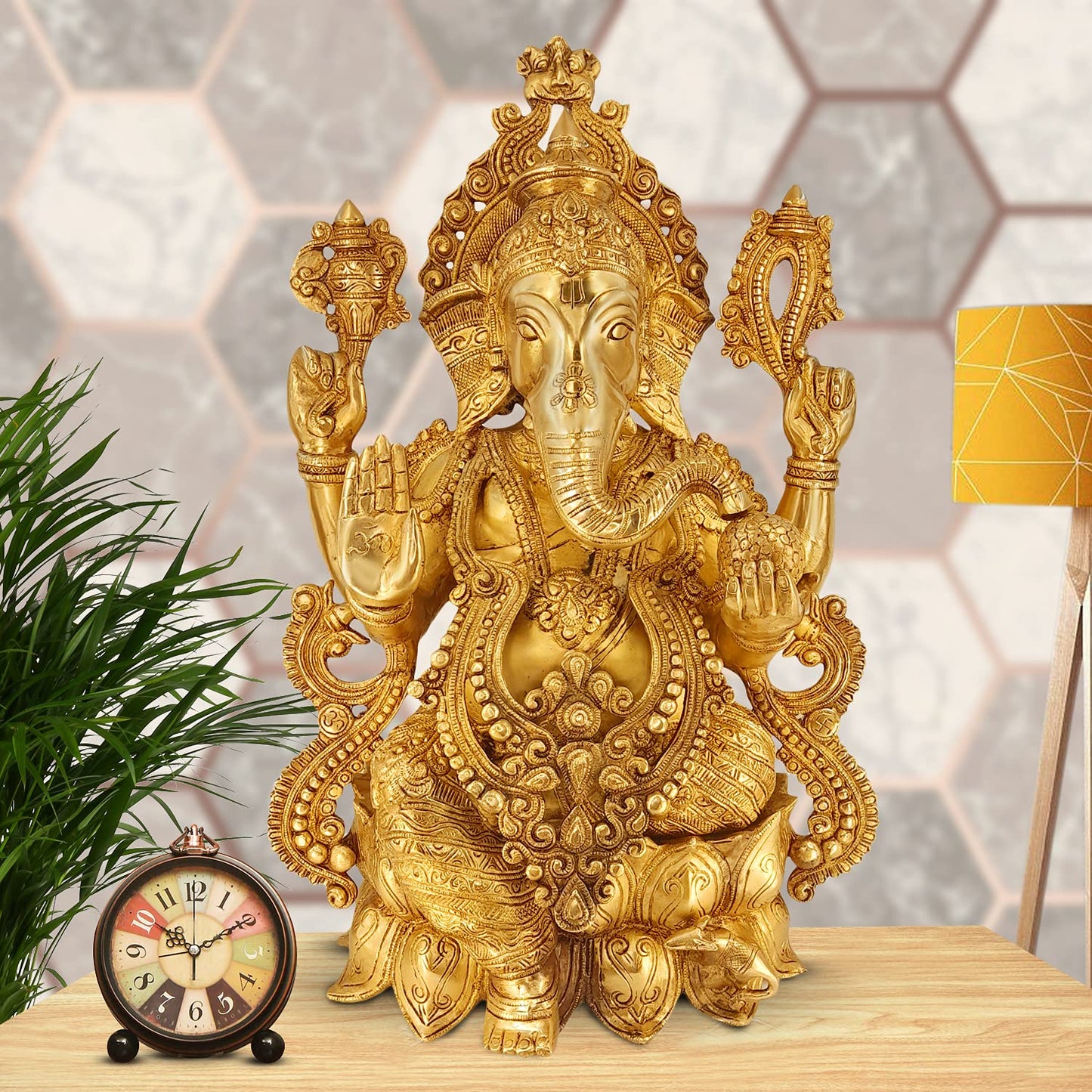Brass Ganesha Idol for Home Decoration Ganpati Statue Murti for Gift Height 21 Inch Weight 22 Kg Color Gold - SvarupArt