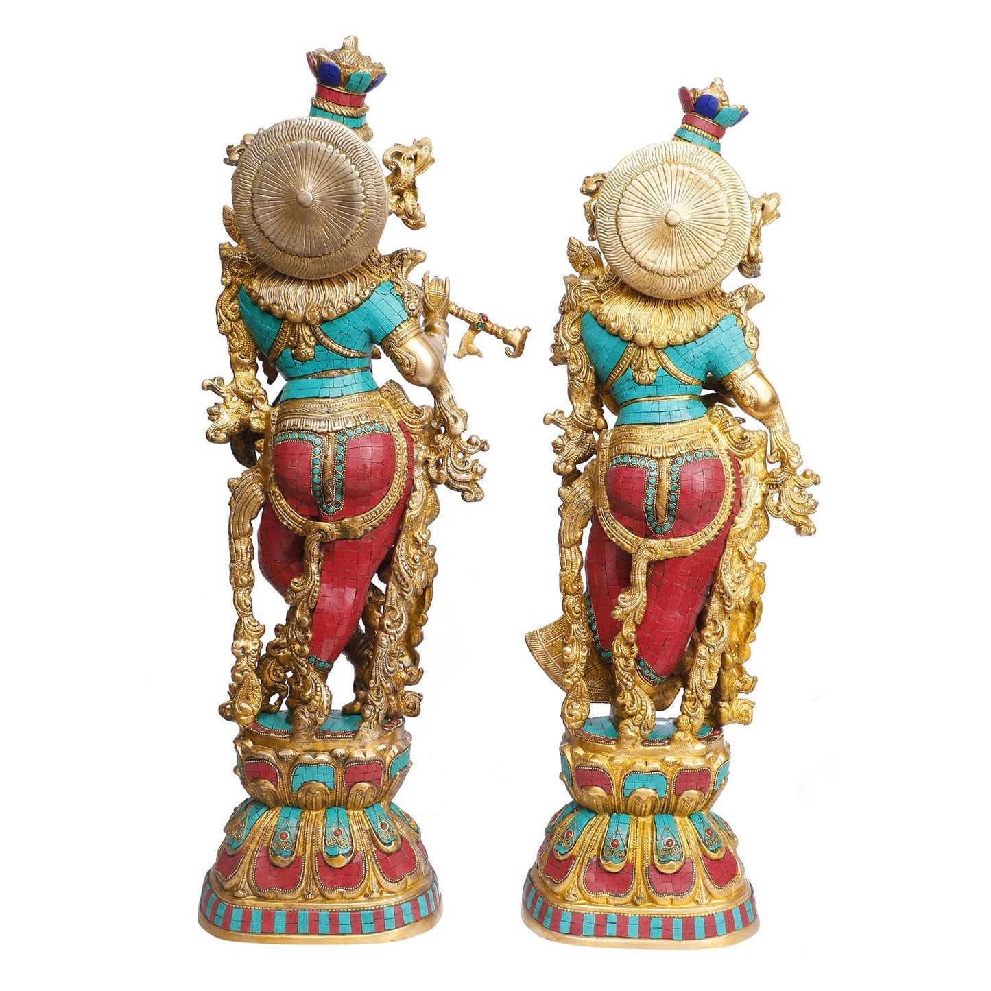 Brass Radha Krishna Murti Big Size Idol for Gift Height 29 Inch Weight 33 Kg Multicolor - SvarupArt