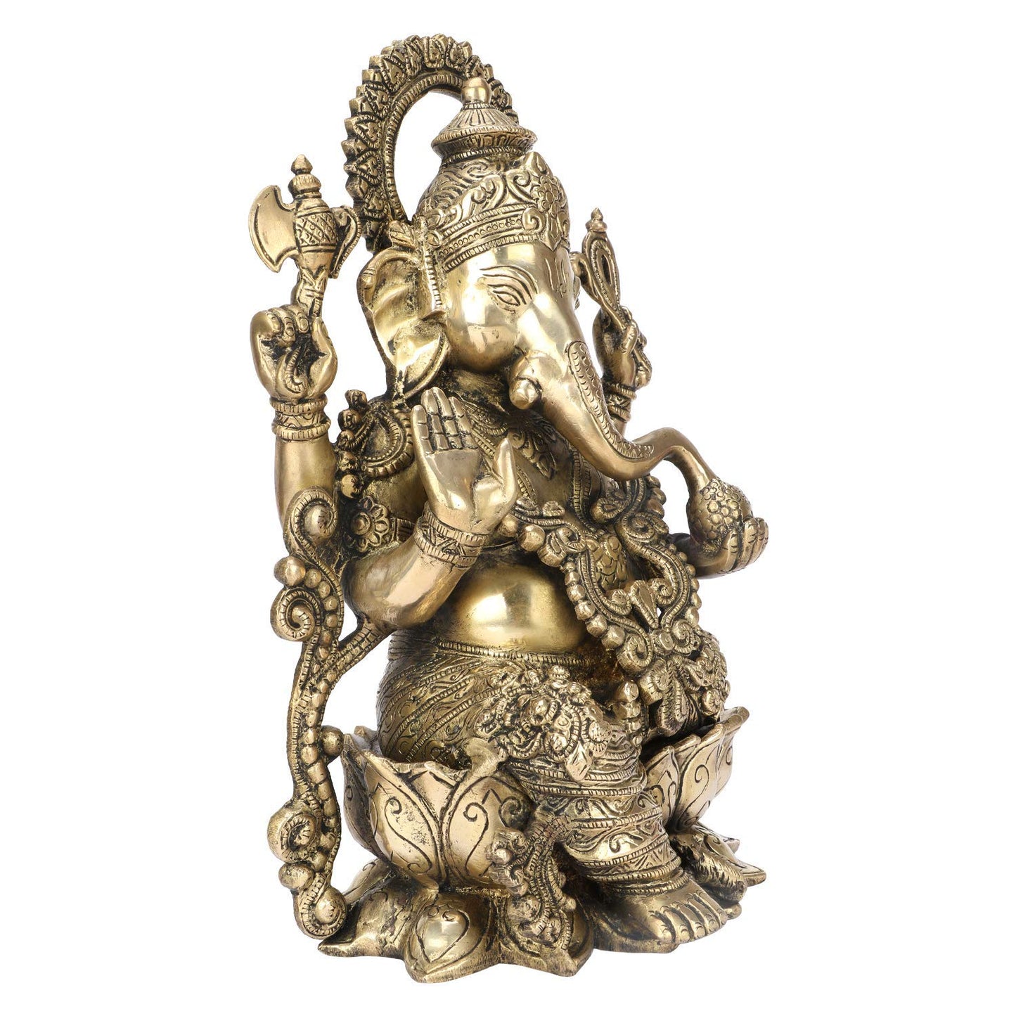 Brass Ganesha Idol for Home Decoration Ganpati Statue Murti for Gift Height 13 Inch Weight 7.5 Kg Color Gold - SvarupArt