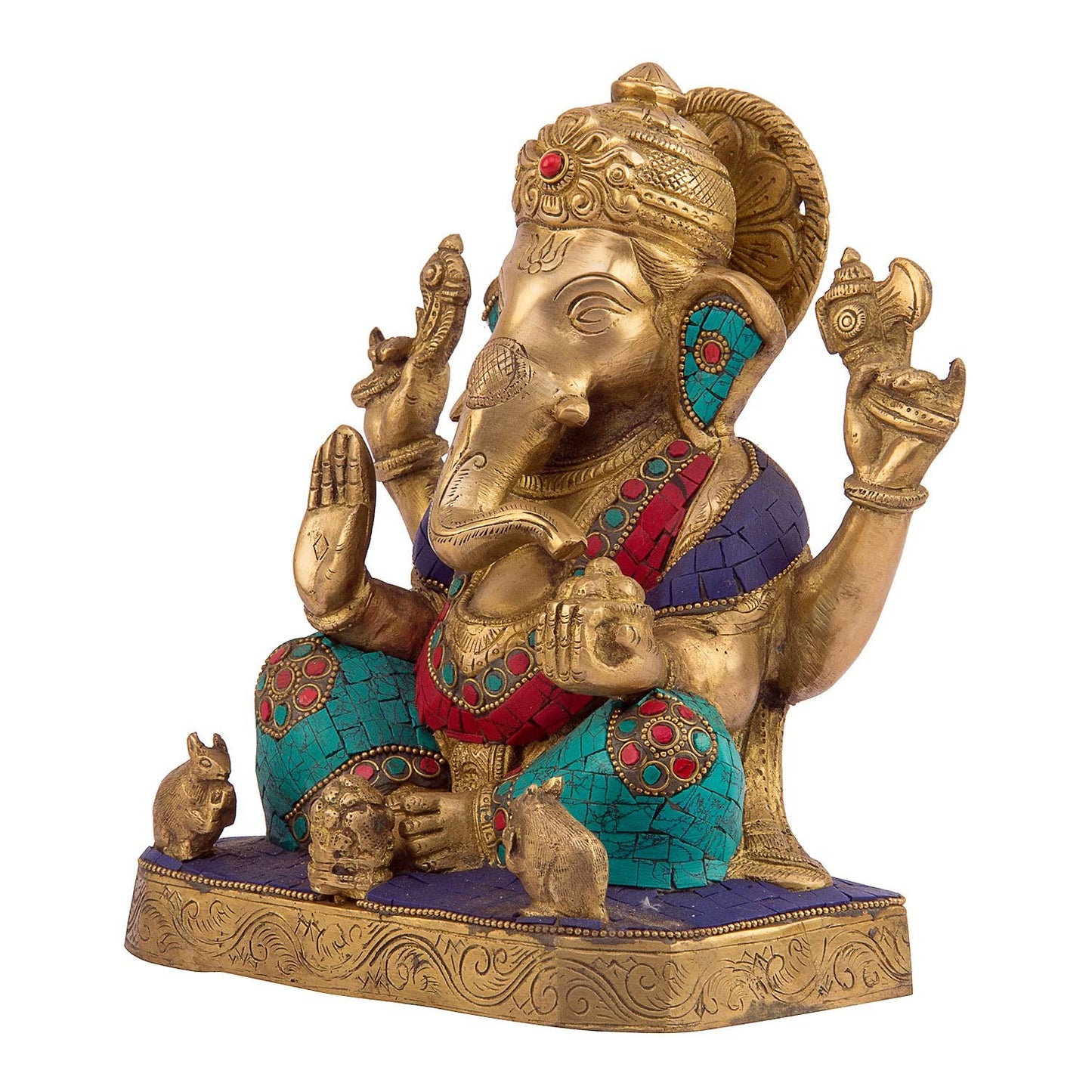 Brass Ganesha Idol for Home Decoration Ganpati Statue Murti for Gift Height 8.5 Inch Weight 4 Kg Color Multicolor - SvarupArt