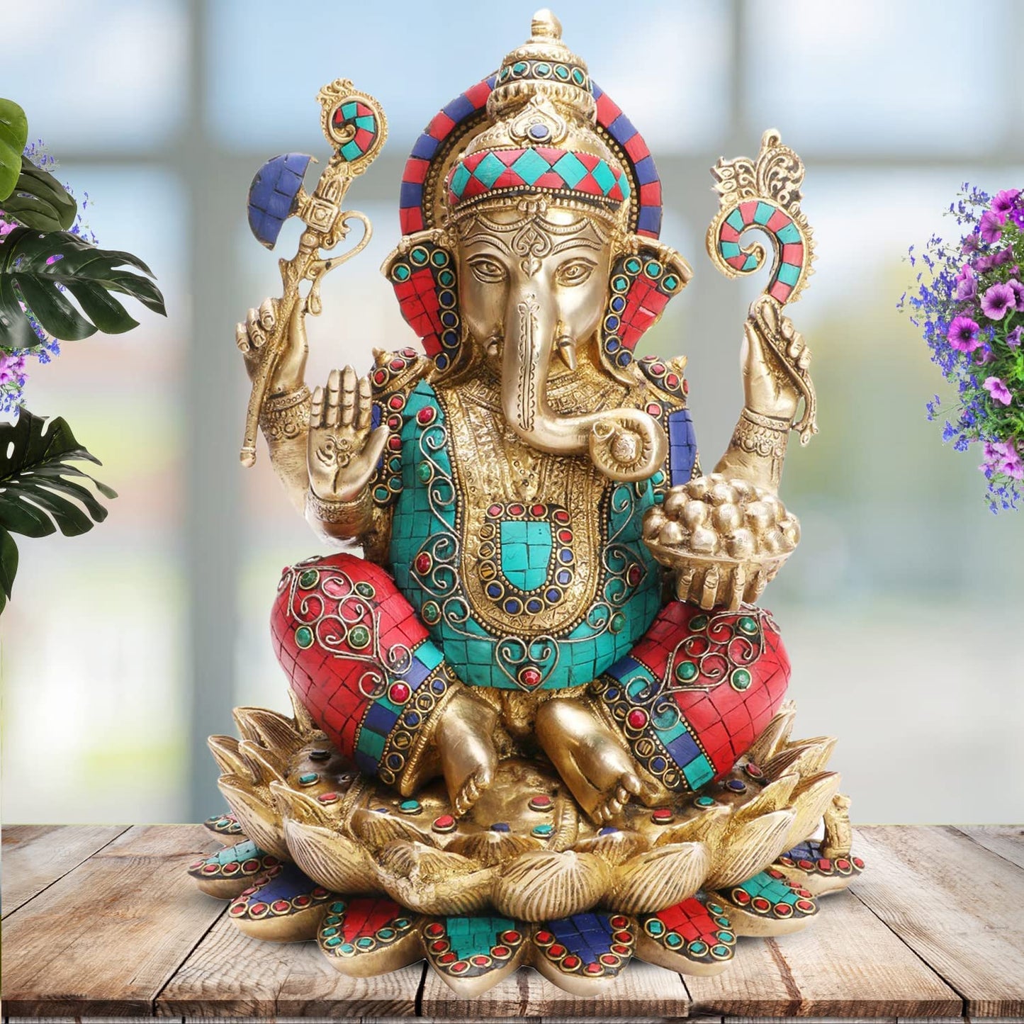 Brass Ganesha Idol for Home Decoration Ganpati Statue Murti for Gift Height 11 Inch Weight 7.8 Kg Color Multicolor - SvarupArt