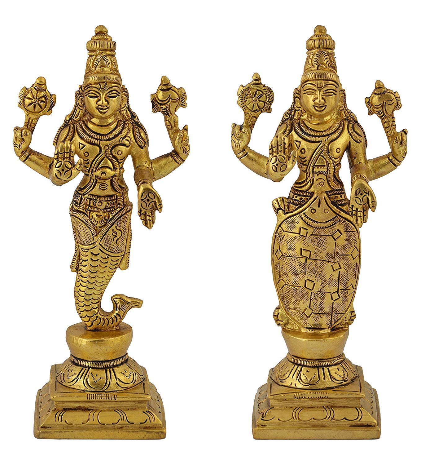 Brass Dashavatara Dasavatharam of Lord Vishnu Statues Ten Incarnations Avatars Idol Murti for Mandir Puja Temple - SvarupArt
