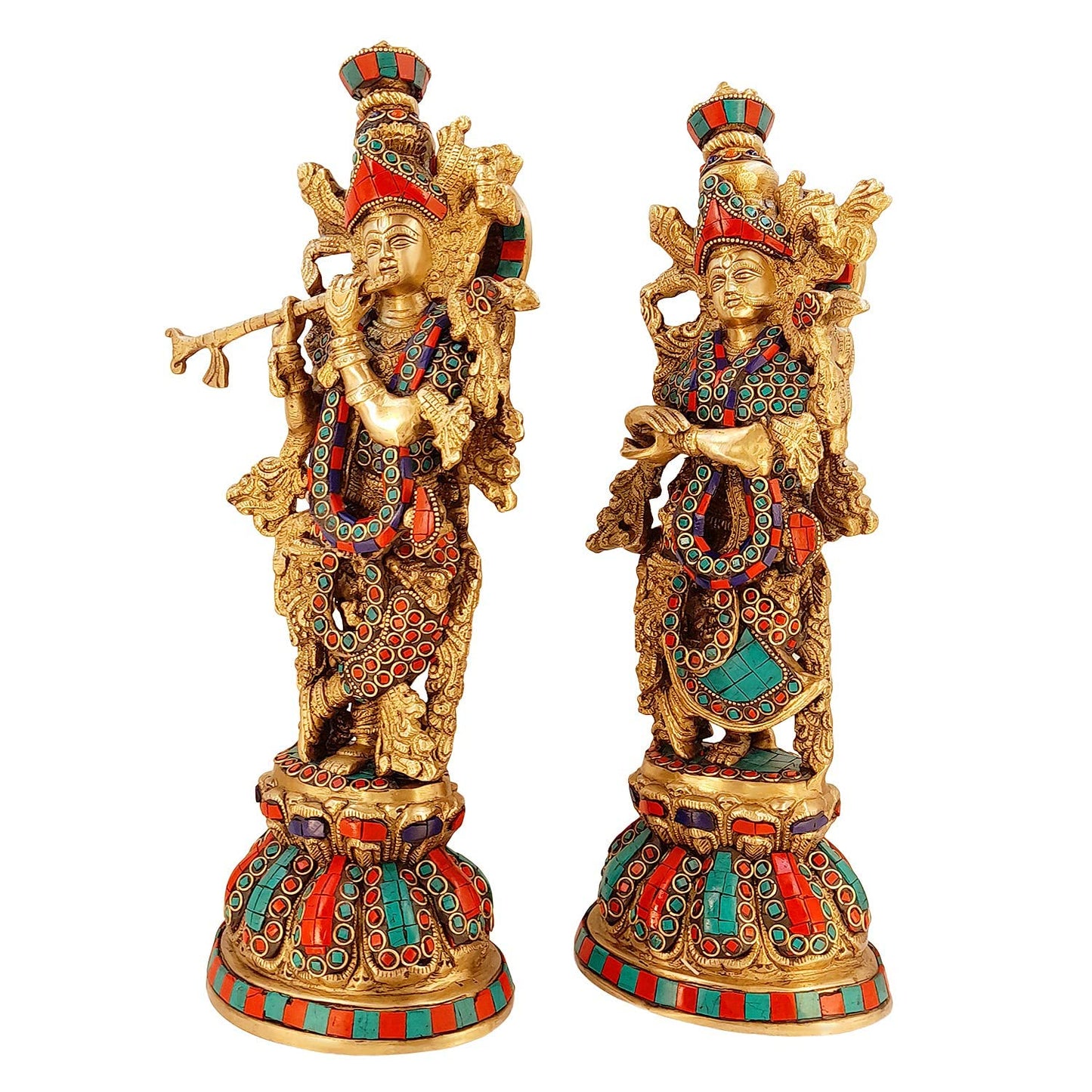 Brass Radha Krishna Murti Big Size Idol for Gift Height 15 Inch Weight 9 Kg Multicolor - SvarupArt