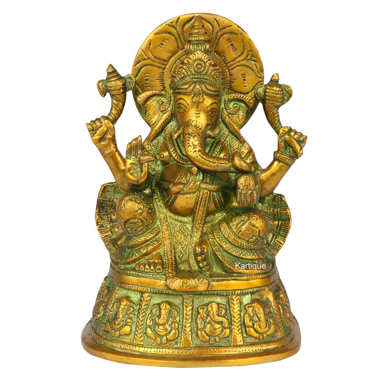Brass Ganesha Idol for Home Decoration Ganpati Statue Murti for Gift Height 8 Inch Weight 2.5 Kg Color Green - SvarupArt