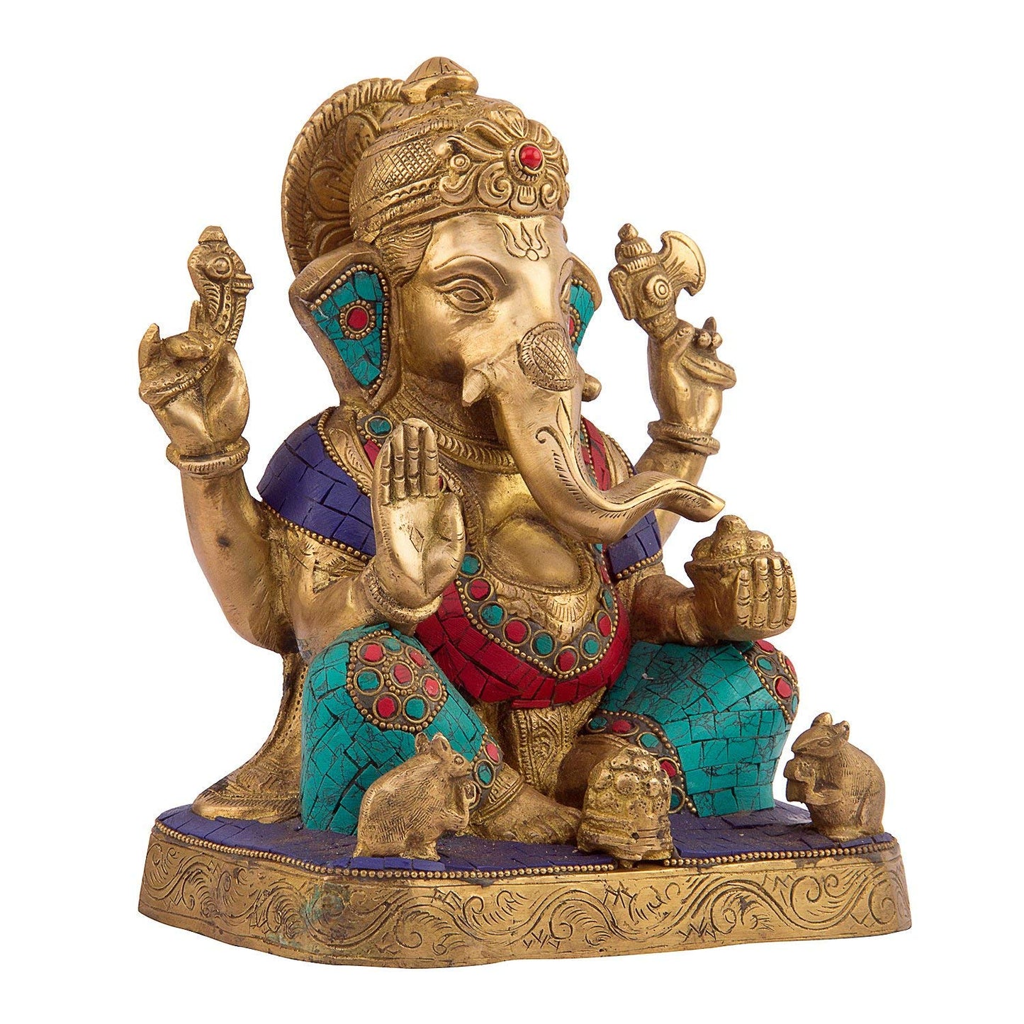 Brass Ganesha Idol for Home Decoration Ganpati Statue Murti for Gift Height 8.5 Inch Weight 4 Kg Color Multicolor - SvarupArt