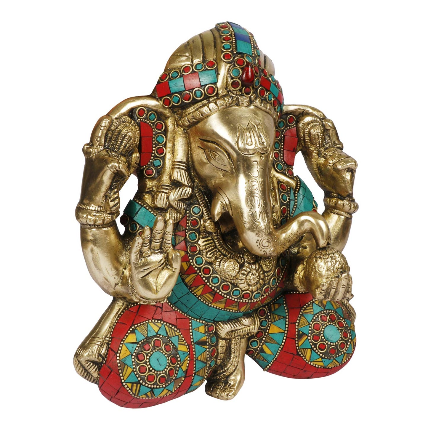 Brass Ganesha Idol for Home Decoration Ganpati Statue Murti for Gift Height 9 Inch Weight 3 Kg Color Multicolor - SvarupArt