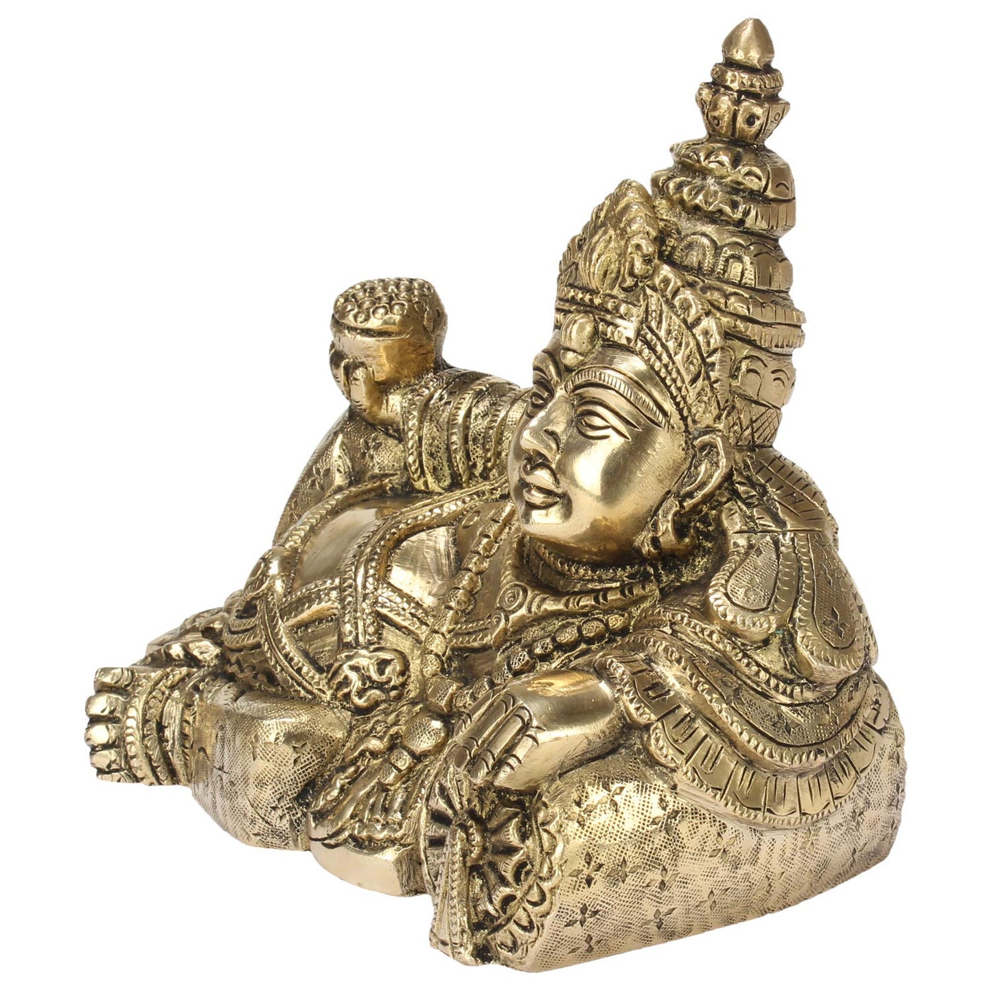 Brass Kuber Maharaj Statue Yantra Vastu Remedy Shri Kubera Resting Idol for Good Luck Money Gold Color 7 Inch. - SvarupArt