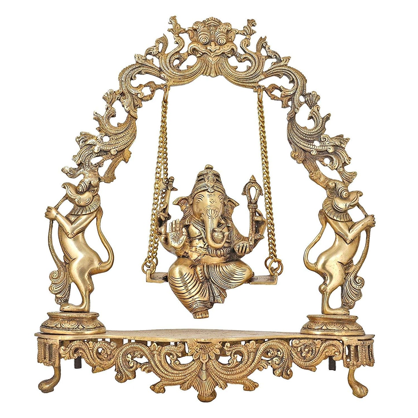 Brass Ganesha On Jhoola Swing Showpiece, Beautiful Handcrafted Brass Ganesh Statue 18 Inch - SvarupArt