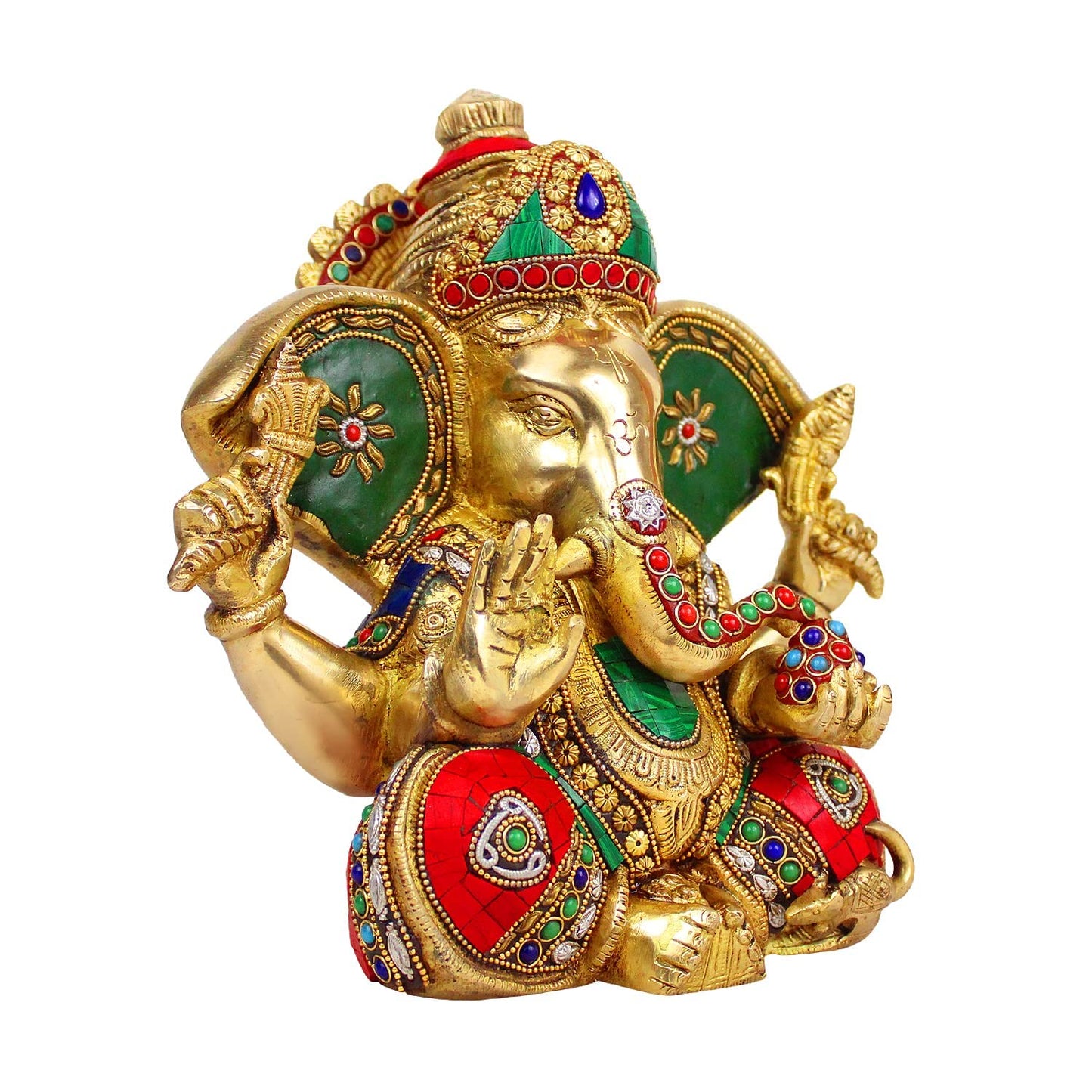 Brass Ganesha Idol for Home Decoration Ganpati Statue Murti for Gift Height 9.5 Inch Weight 5.6 Kg Color Multicolor - SvarupArt