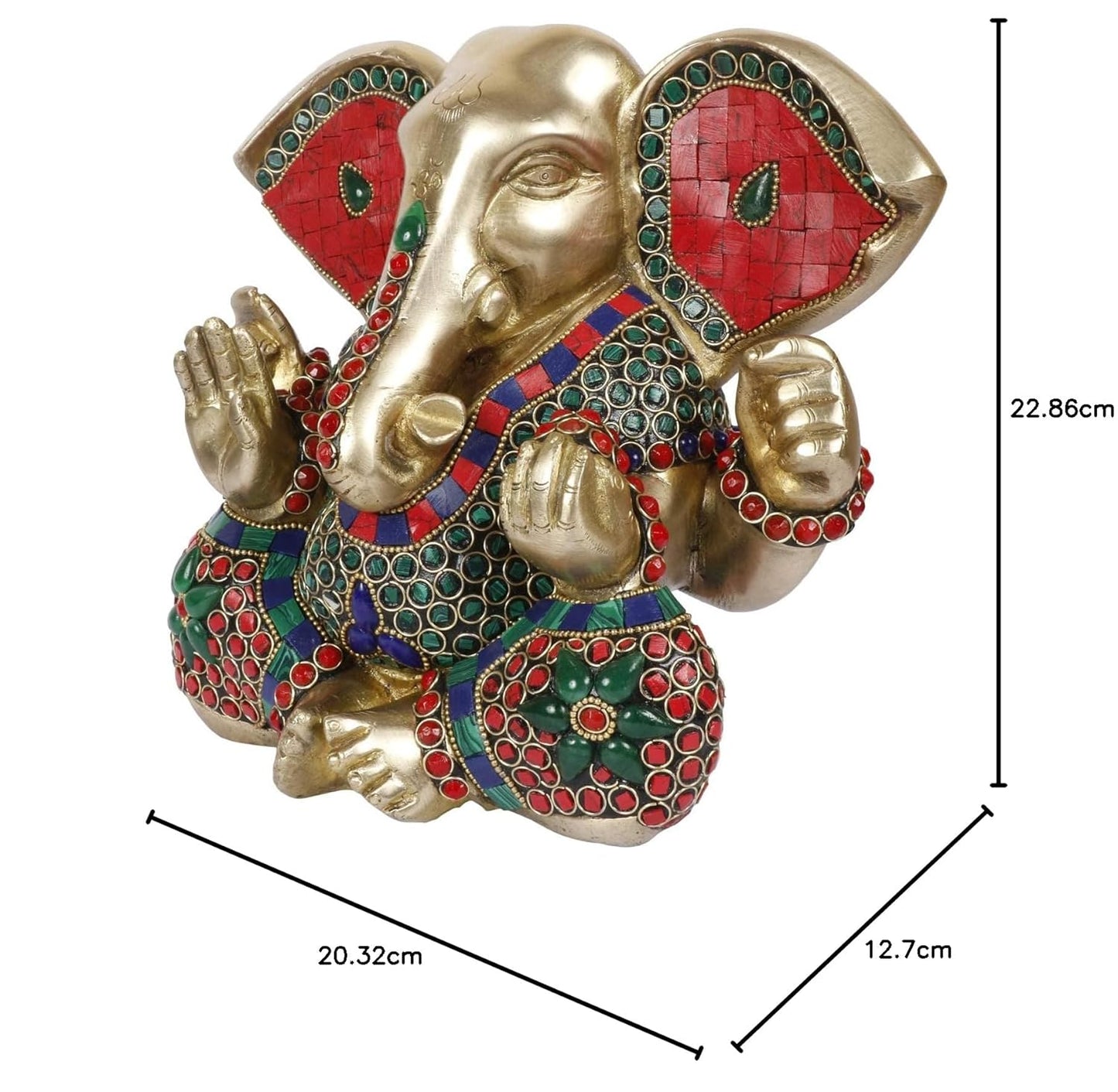 Brass Ganesha Idol for Home Decoration Ganpati Statue Murti for Gift Height 8 Inch Weight 5.1 Kg Color Multicolor - SvarupArt